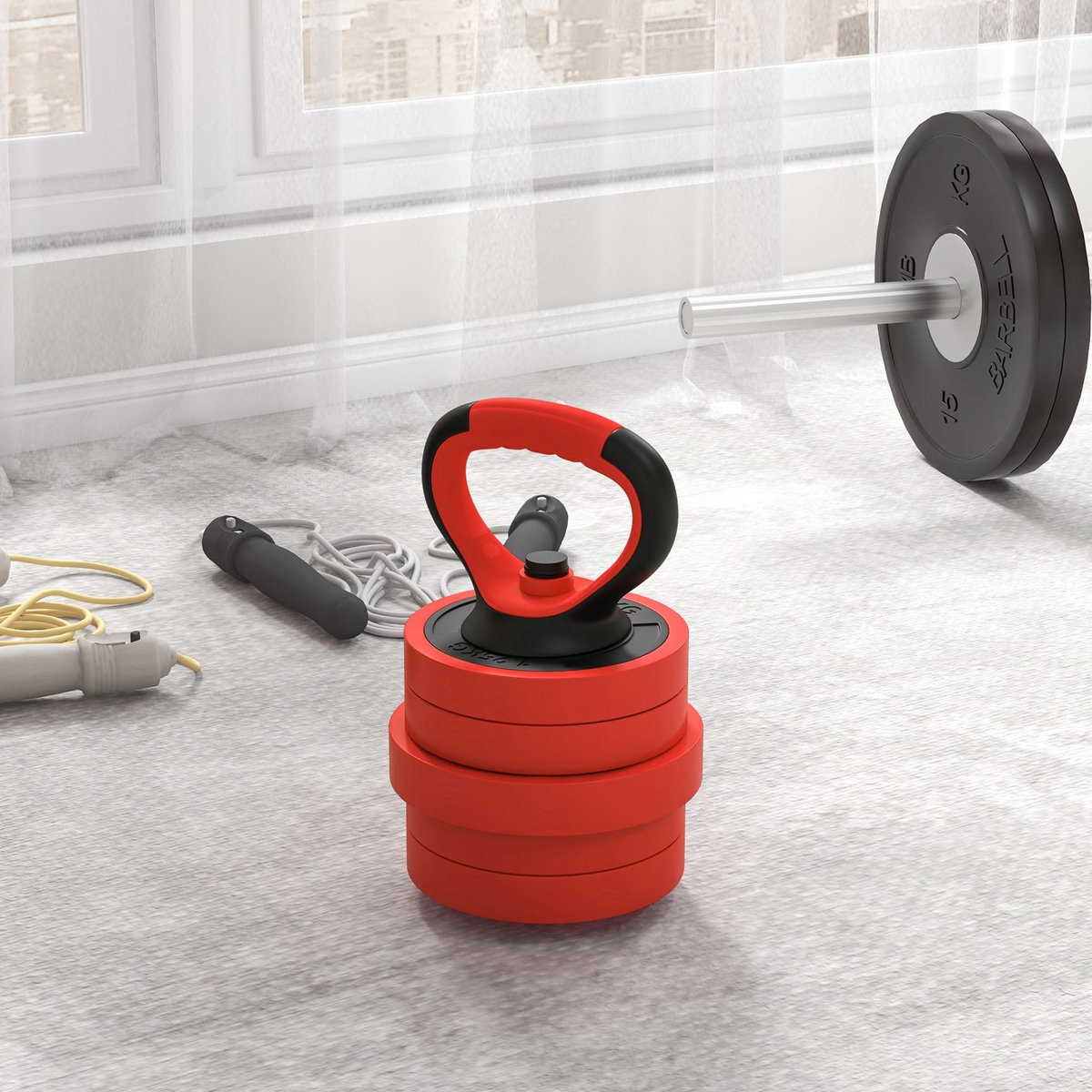 HOMCOM Kit haltères musculation réglables 4 en 1 - total 20 Kg - disques, barres, clips de sécurité inclus - noir rouge