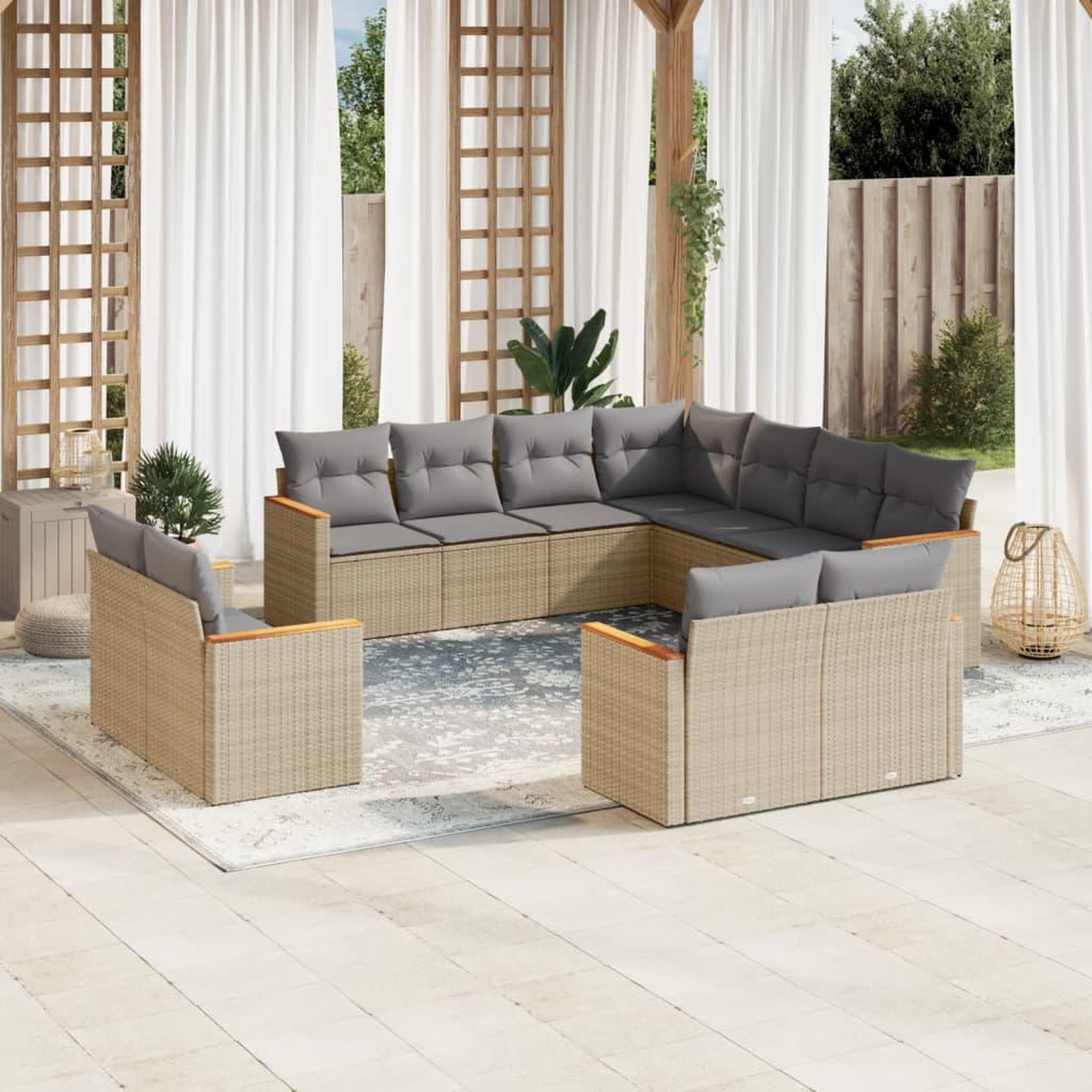 VIDAXL Salon de jardin 11 pcs avec coussins beige resine tressee
