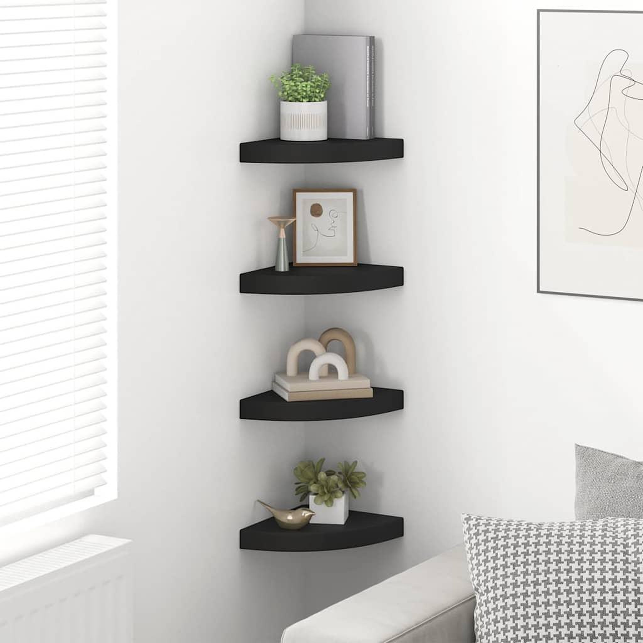Voir la diapositive 3 : VIDAXL Etageres d'angle flottantes 4 pcs noir 25x25x3,8 cm mdf