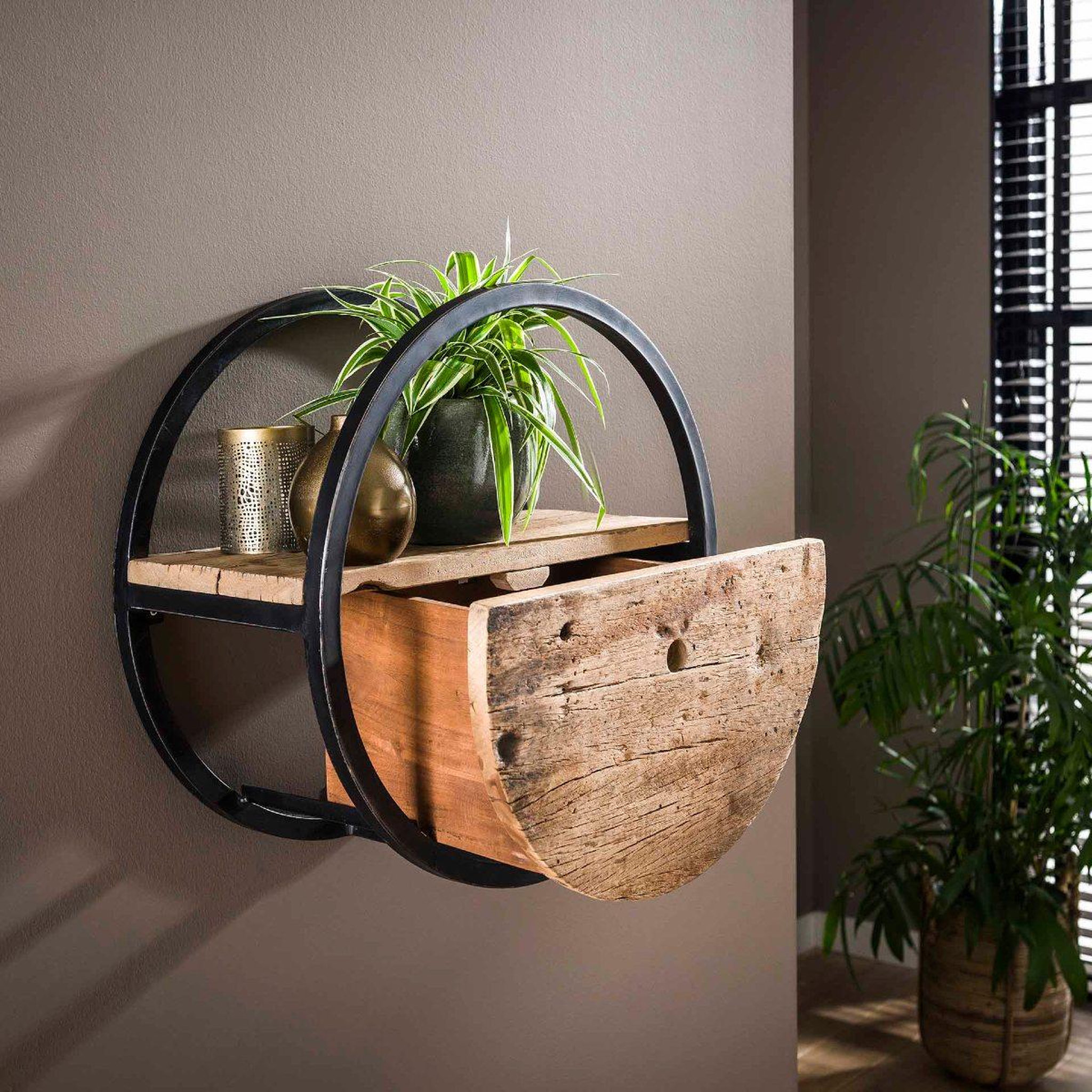 Voir la diapositive 3 : JLC KREATION Étagère murale en bois et métal avec tiroir cerclo3