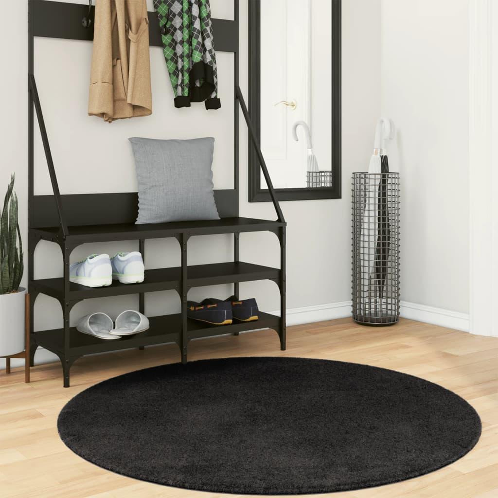 VIDAXL Tapis HUARTE a poils courts doux et lavable noir Ø 120 cm