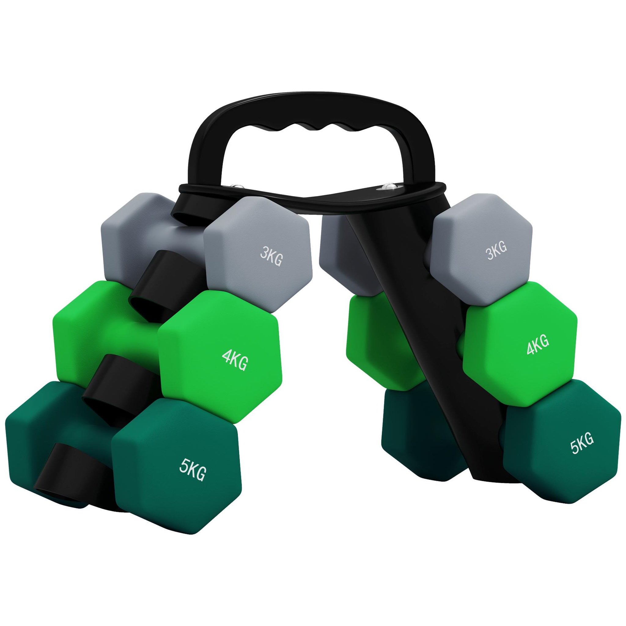 HOMCOM Support noir pour 6 haltères vinyles - 6 haltères incluses total 24 kg - noir gris vert