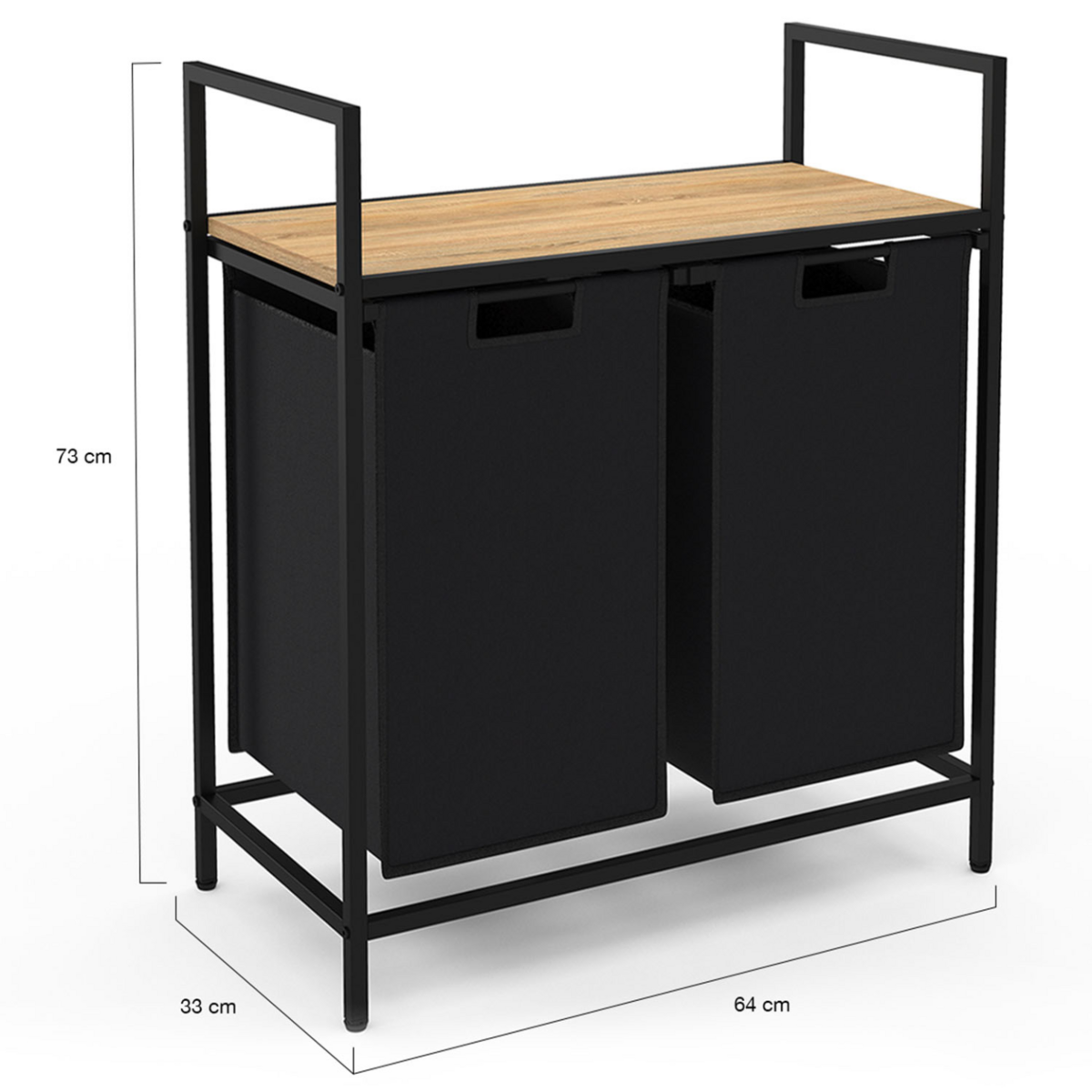 ID MARKET Panier à linge 2 bacs DETROIT tissu noir design industriel