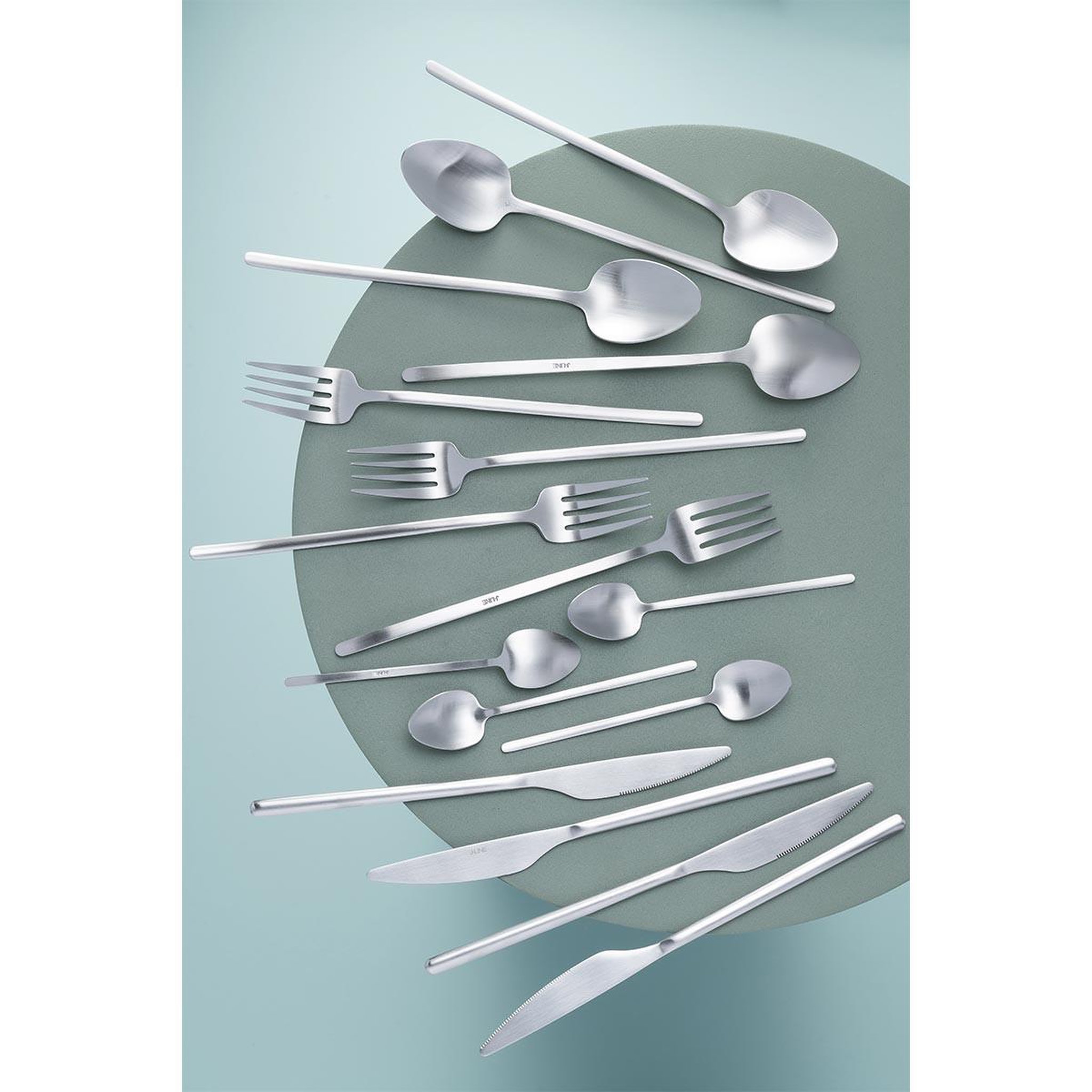 Voir la diapositive 3 : J-LINE Ménagère 24 Pièces en Inox  Irvin Mat  27cm Argent