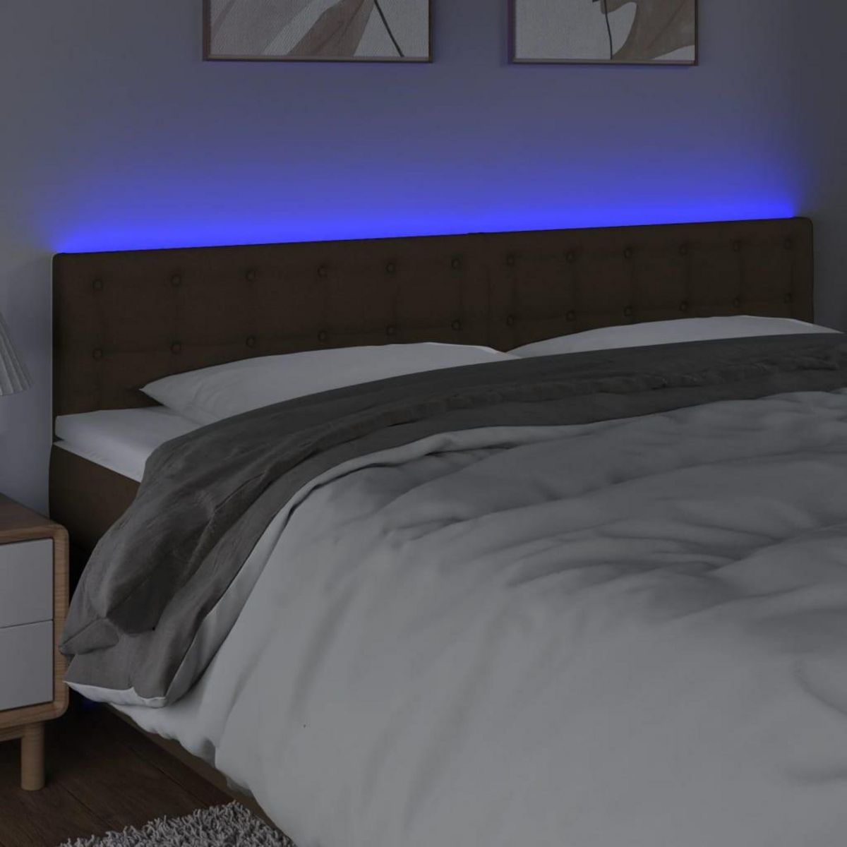 VIDAXL Tete de lit a LED Marron Fonce 160x5x78/88 cm Tissu