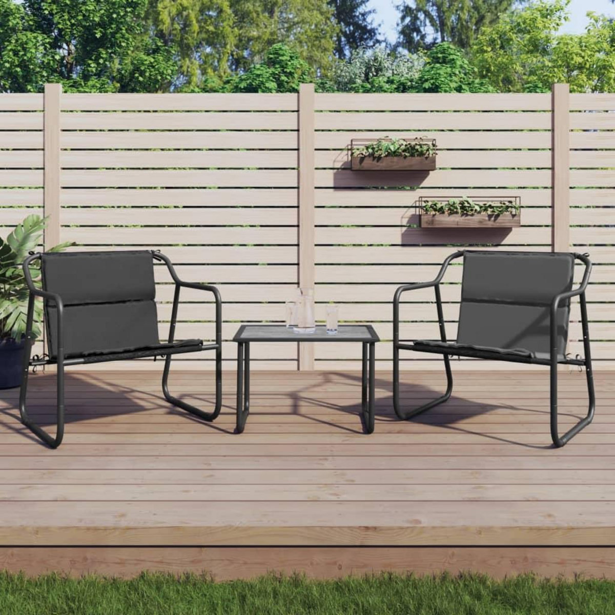 VIDAXL Salon de jardin avec coussins 3 pcs anthracite acier
