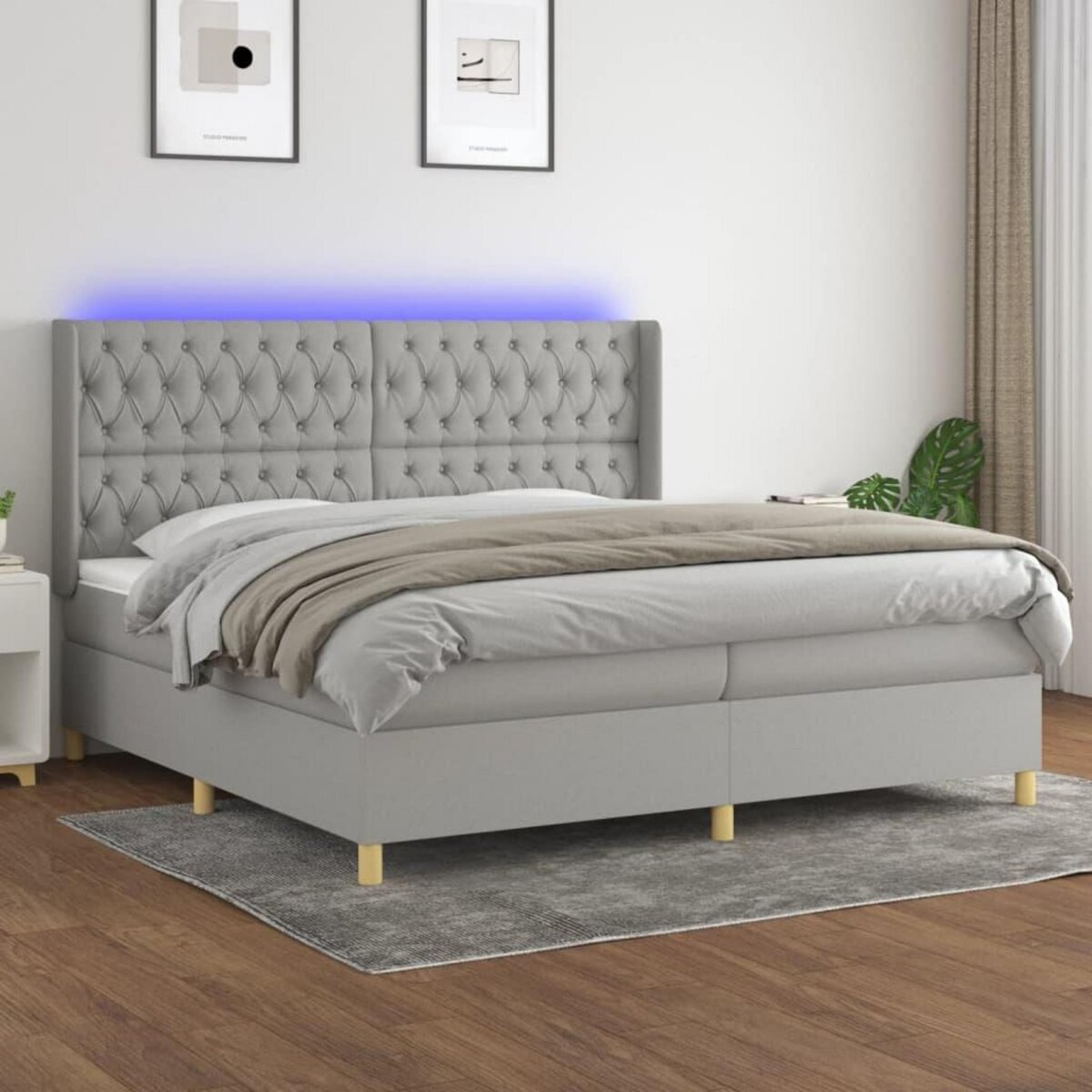 VIDAXL Sommier a lattes de lit matelas LED Gris clair 200x200 cm Tissu