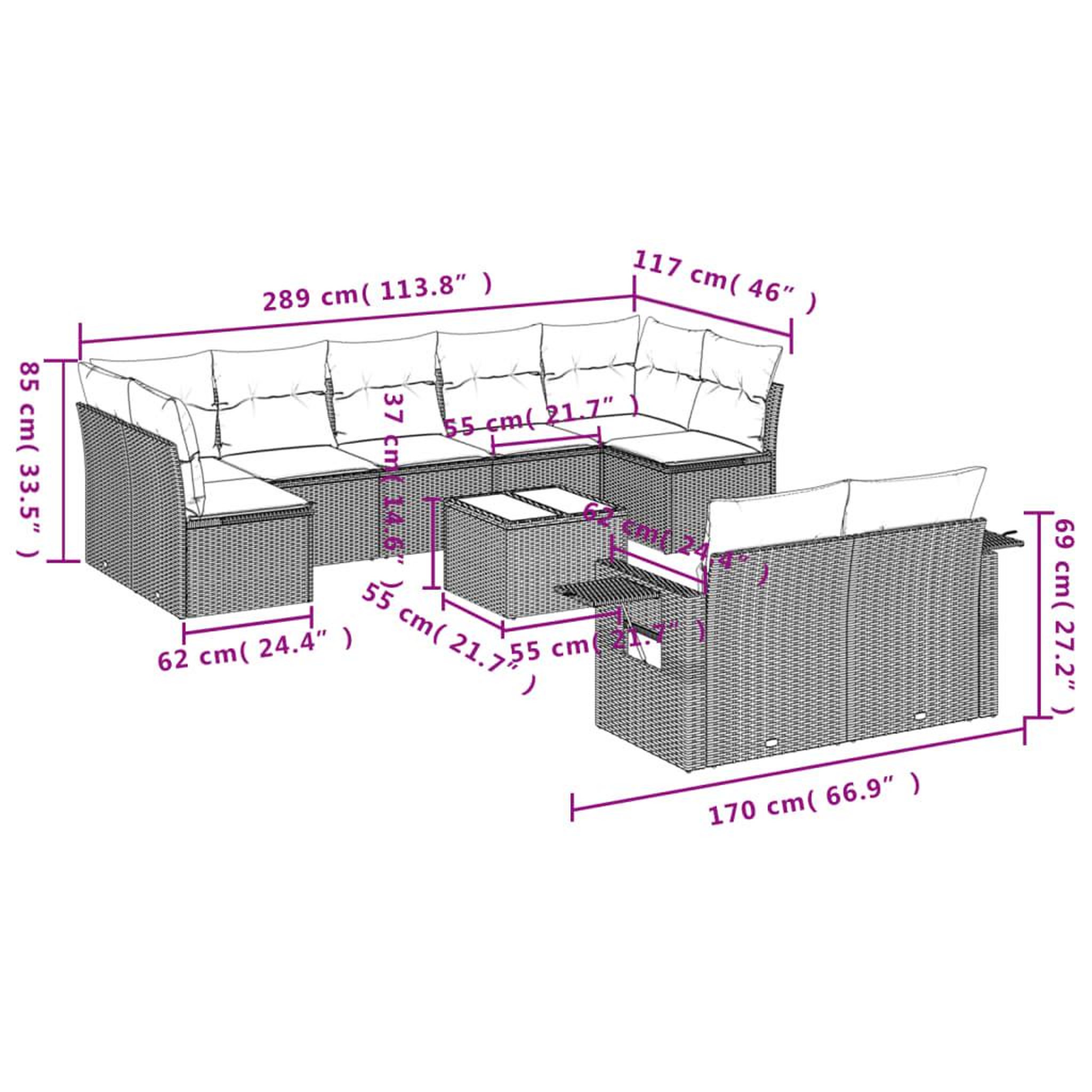 Voir la diapositive 4 : VIDAXL Salon de jardin avec coussins 10 pcs beige resine tressee