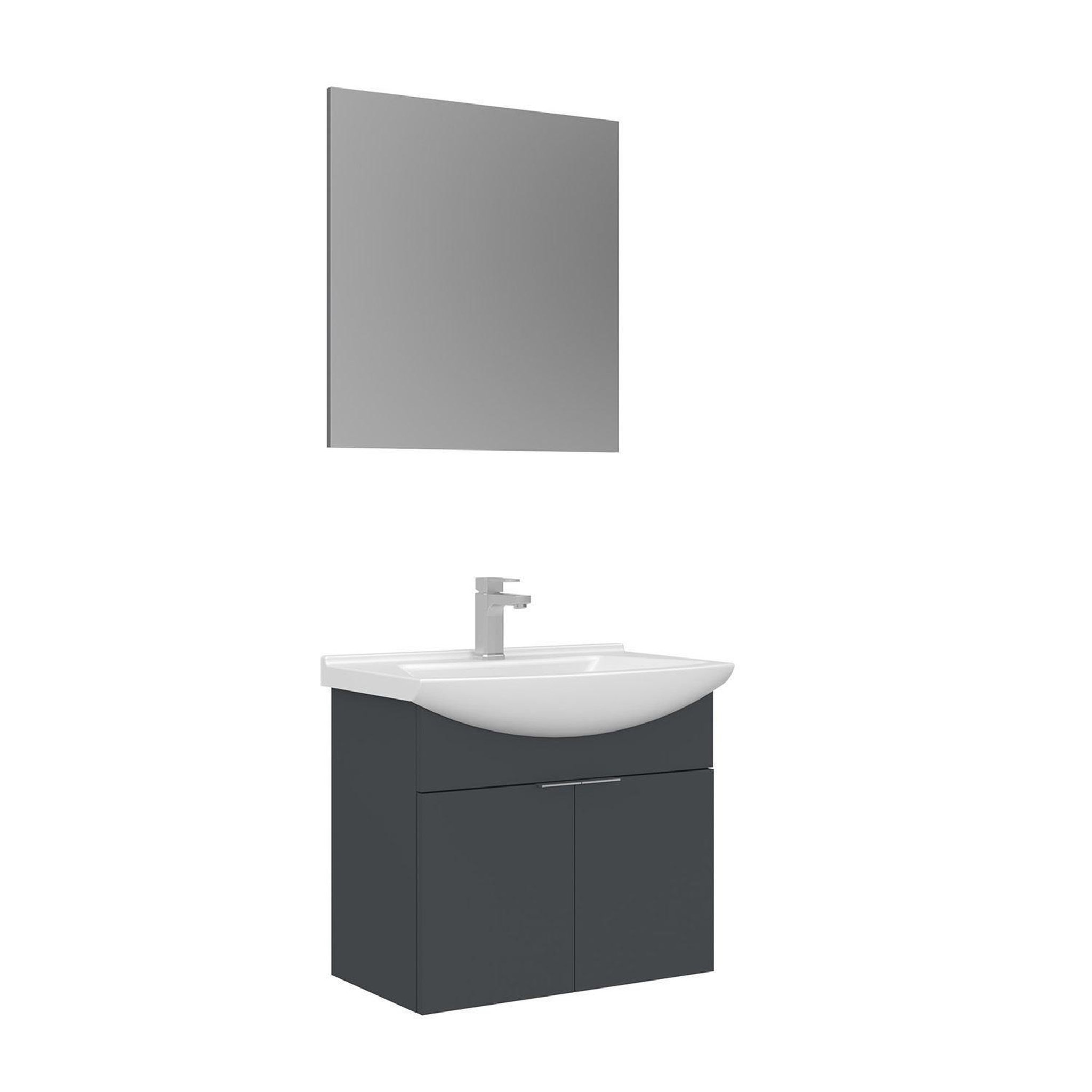 Habitat et Jardin Meuble avec simple vasque et miroir  Purus 65  - 65 x 50 x 58 cm - Matte Anthracite