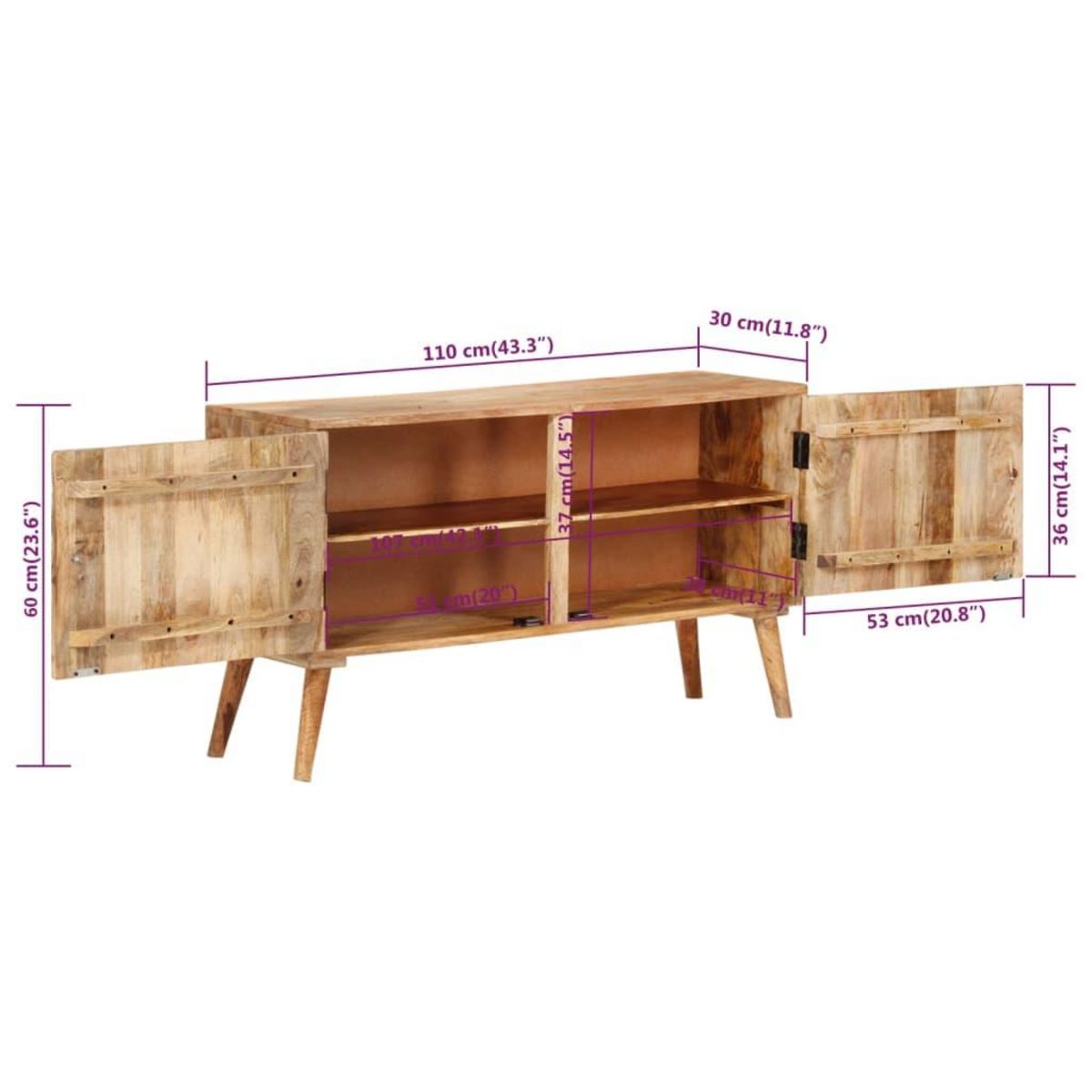 VIDAXL Buffet Bois de manguier massif 110x30x60 cm
