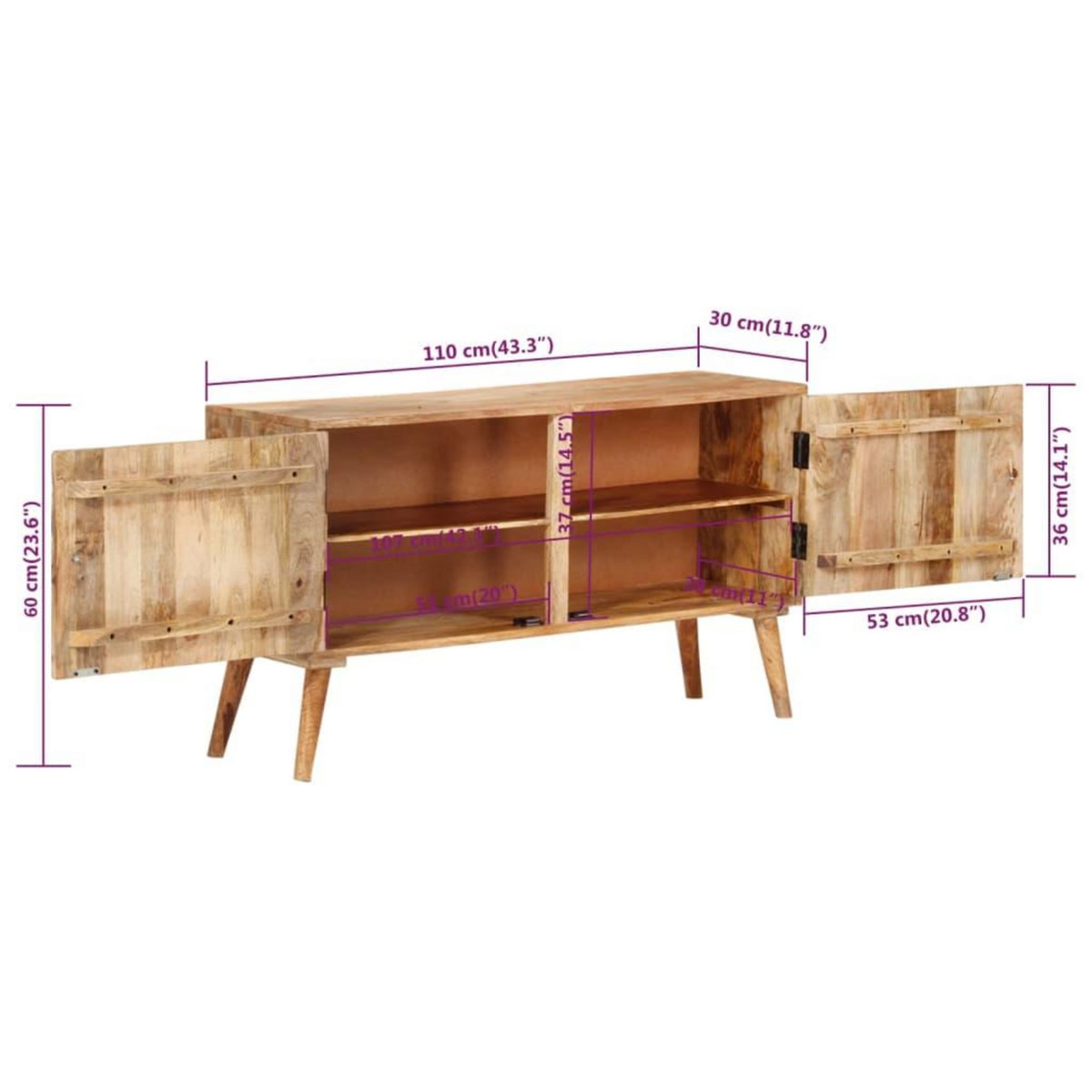 VIDAXL Buffet Bois de manguier massif 110x30x60 cm