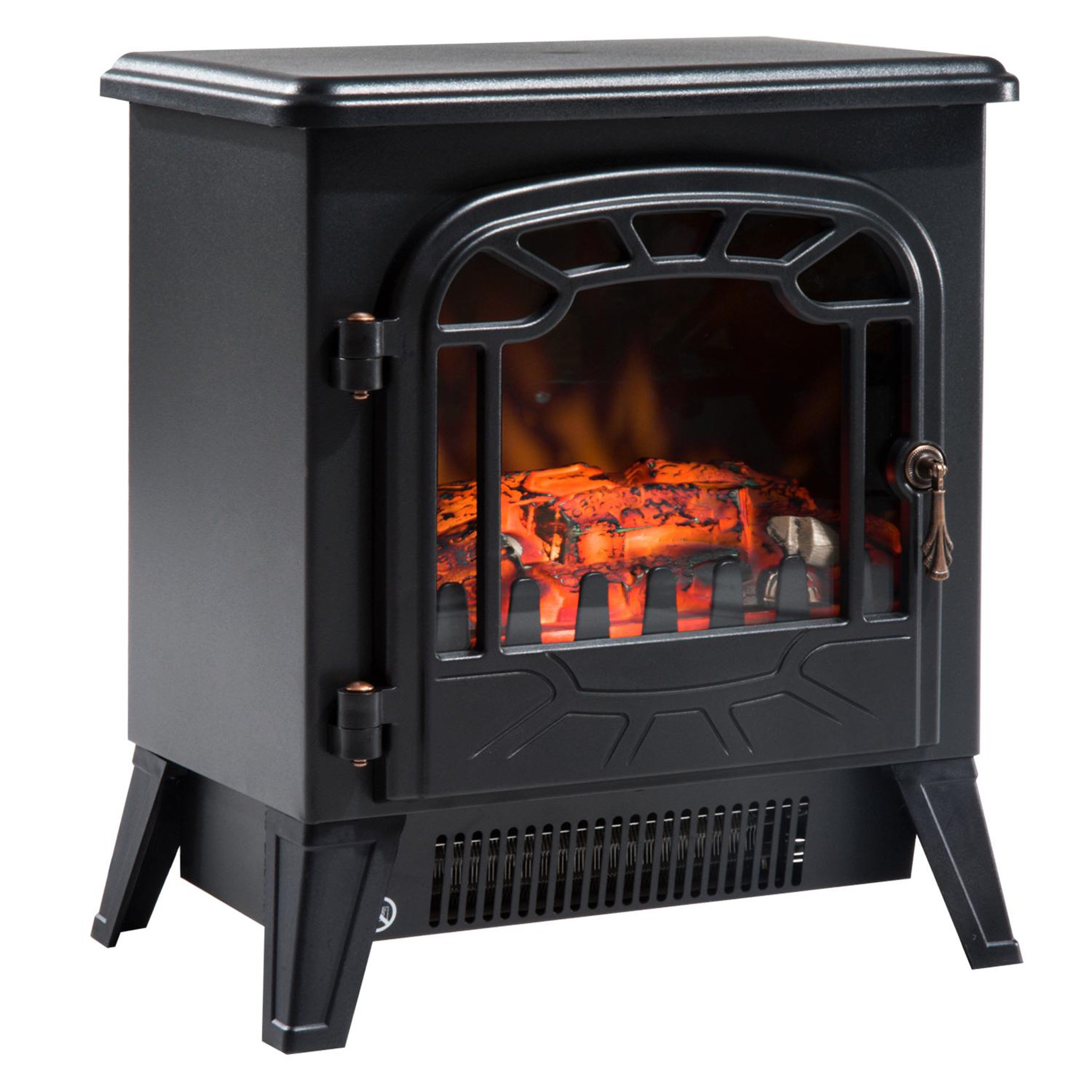 Voir la diapositive 1 : HOMCOM Cheminée électrique radiateur imitation flamme avec luminosité et réglable 900 W / 1800 W porte métal verre trempé noir
