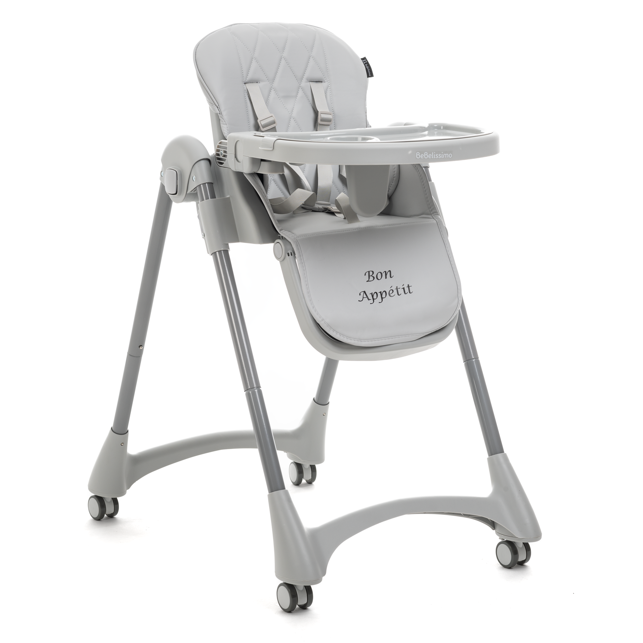 Voir la diapositive 2 : BEBELISSIMO Chaise haute évolutive bébé - Pliable - Compacte - Réglable hauteur - De 6 mois à 3 ans (15kg) - gris - Bon Appetit