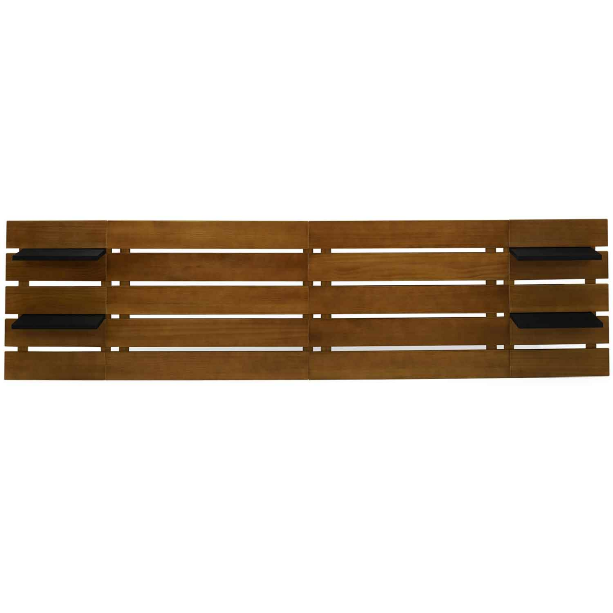 ID MARKET Tête de lit suspendue 5 larges lattes NINA 240 cm bois vieilli et étagères noires