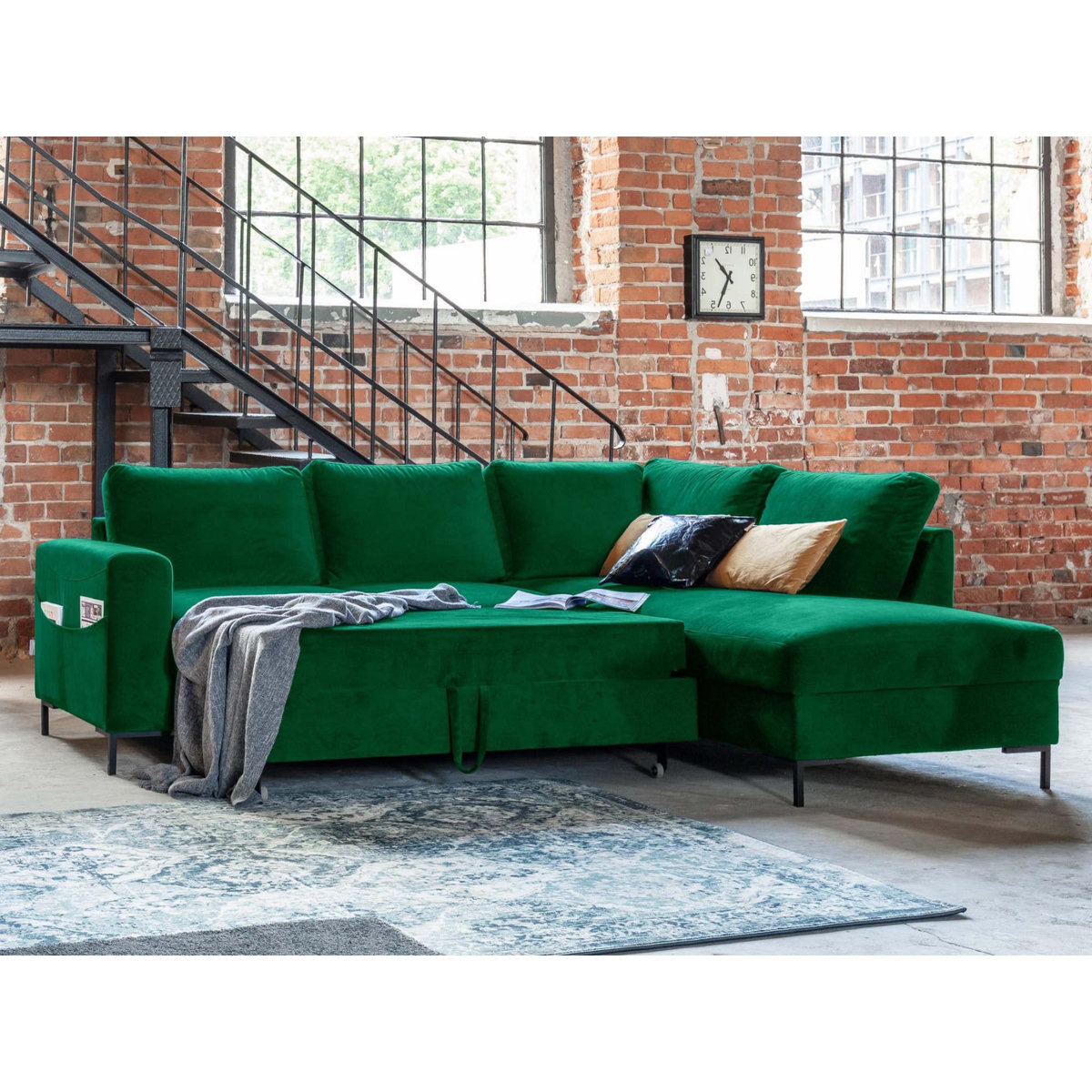 BEST MOBILIER Lilly - canapé d'angle droit - 5 places - convertible - en velours