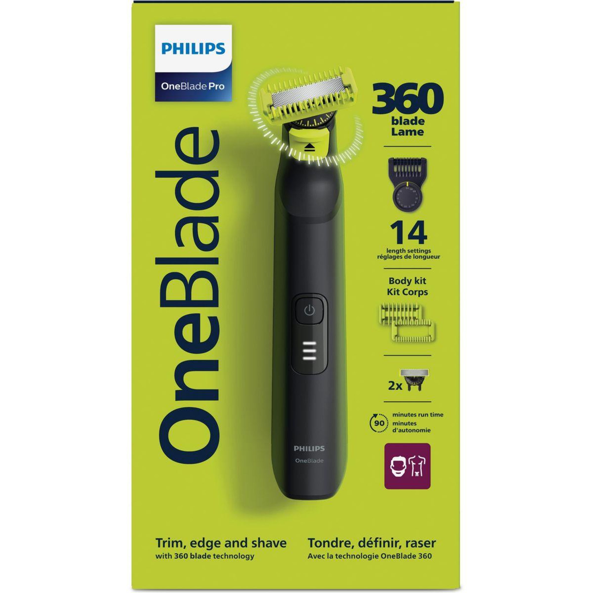 Philips Tondeuse multi usages OneBlade QP6542/15, molette réglable, 14 hauteurs de coupe, précision 0,4 mm, autonomie 90 mn