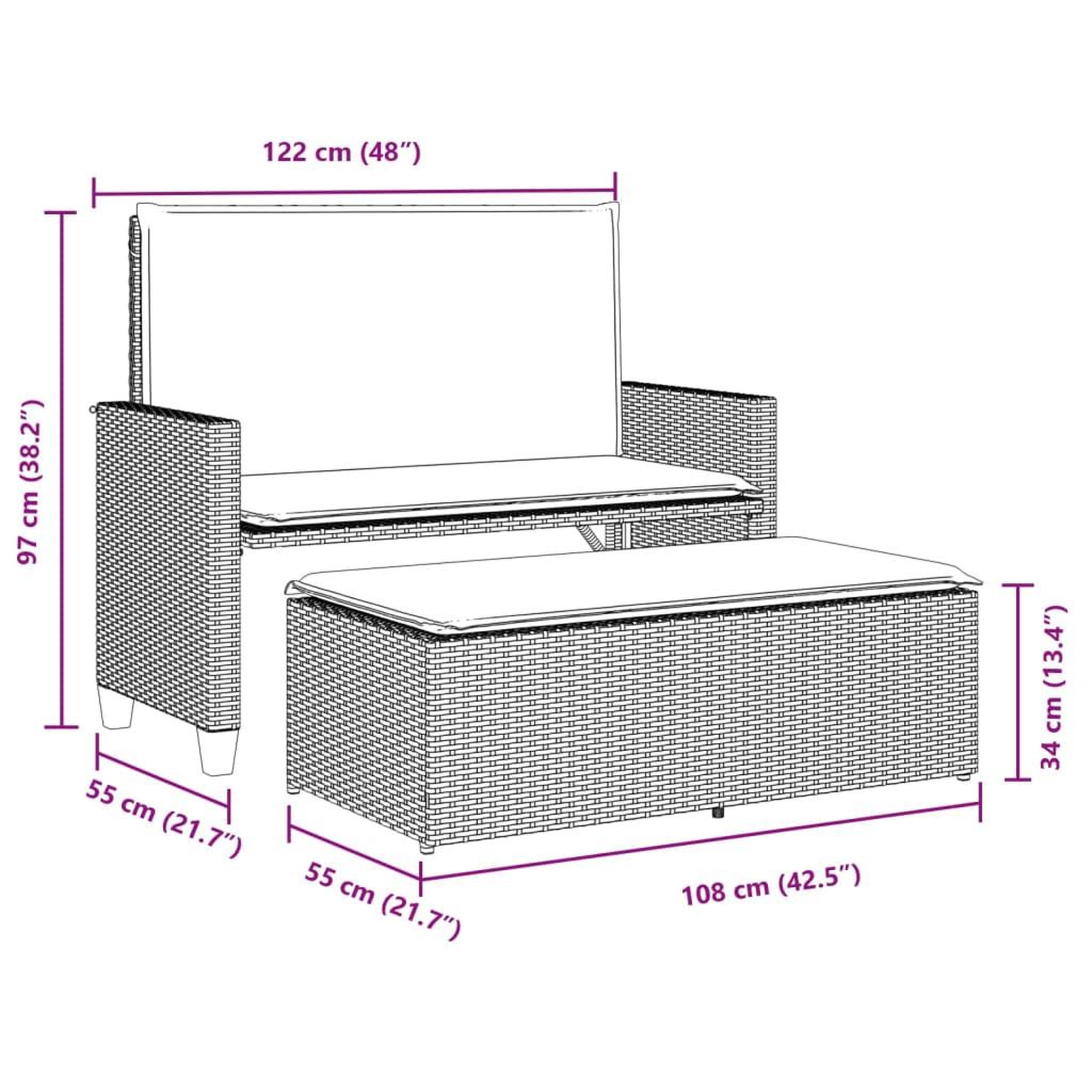 Voir la diapositive 6 : VIDAXL Banc de jardin et coussins et repose-pied beige resine tressee