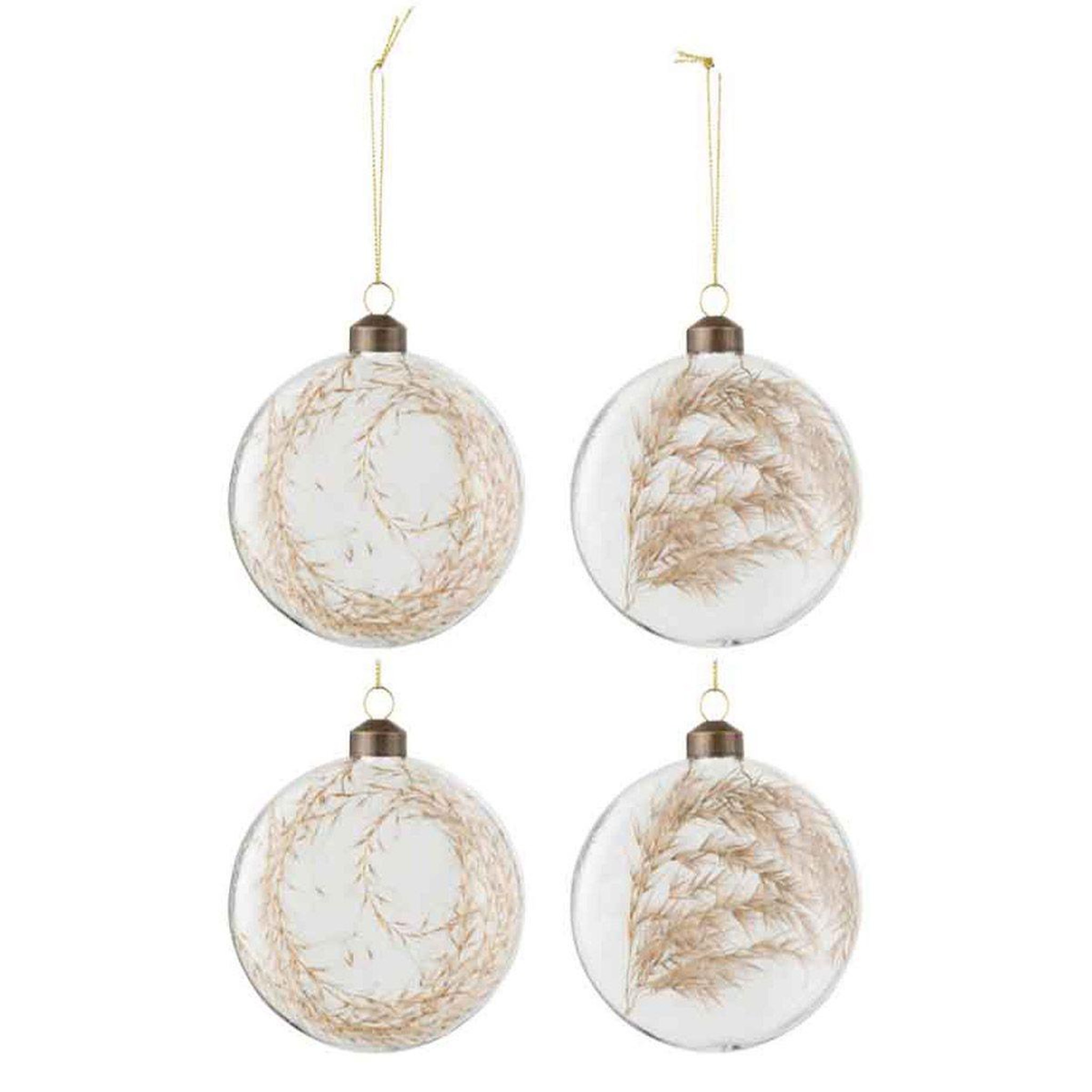 J-LINE Lot de 4 boules de noël  pampas  10cm transparent
