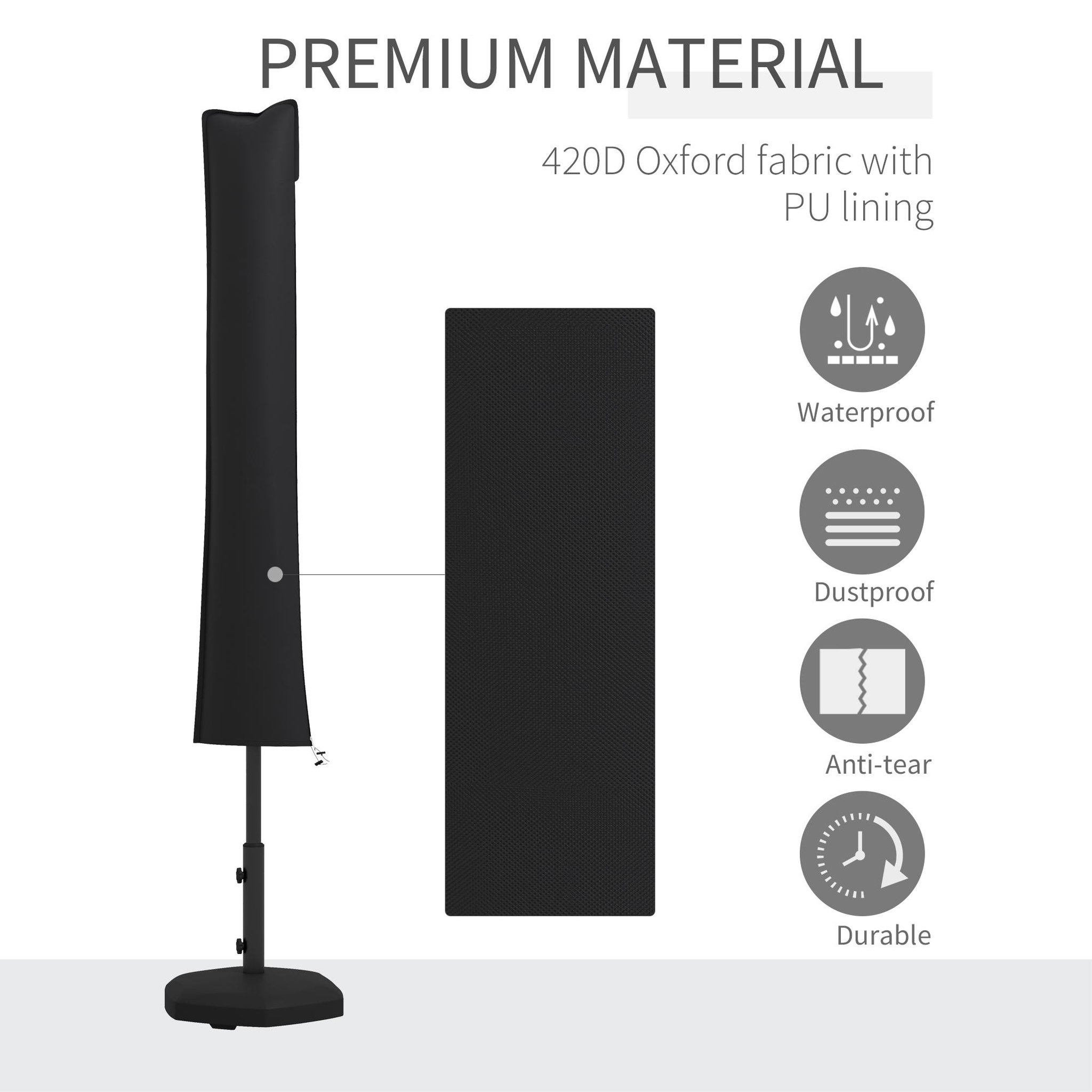 Voir la diapositive 5 : OUTSUNNY Housse de protection imperméable pour parasol droit avec fermeture éclair et cordon de serrage noir