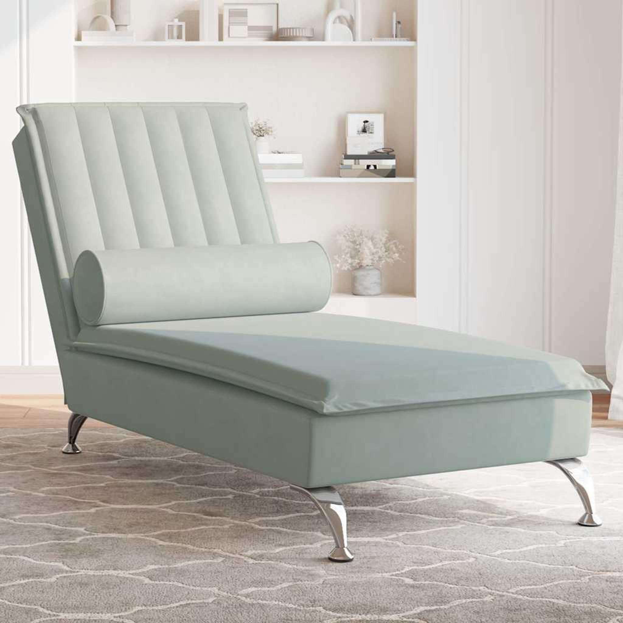 VIDAXL Chaise longue de massage avec traversin gris clair velours