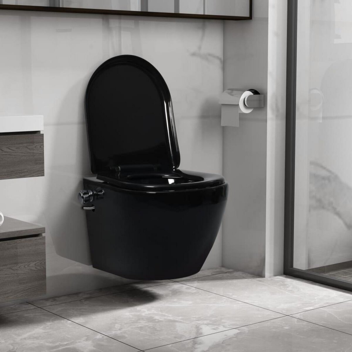 VIDAXL Toilette murale sans bord a fonction de bidet Ceramique Noir