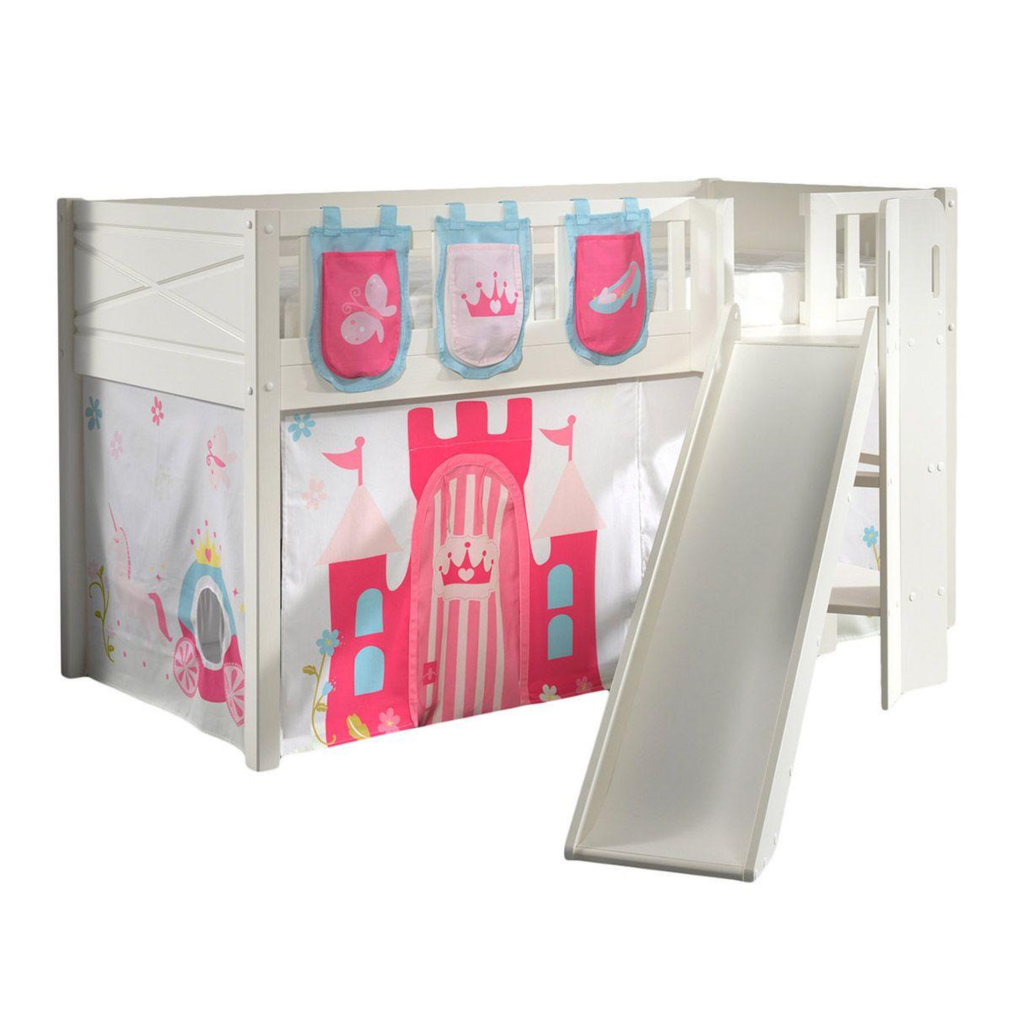 Paris Prix Lit enfant toboggan, tente & 3 pochettes  scott princesse  90x200cm blanc
