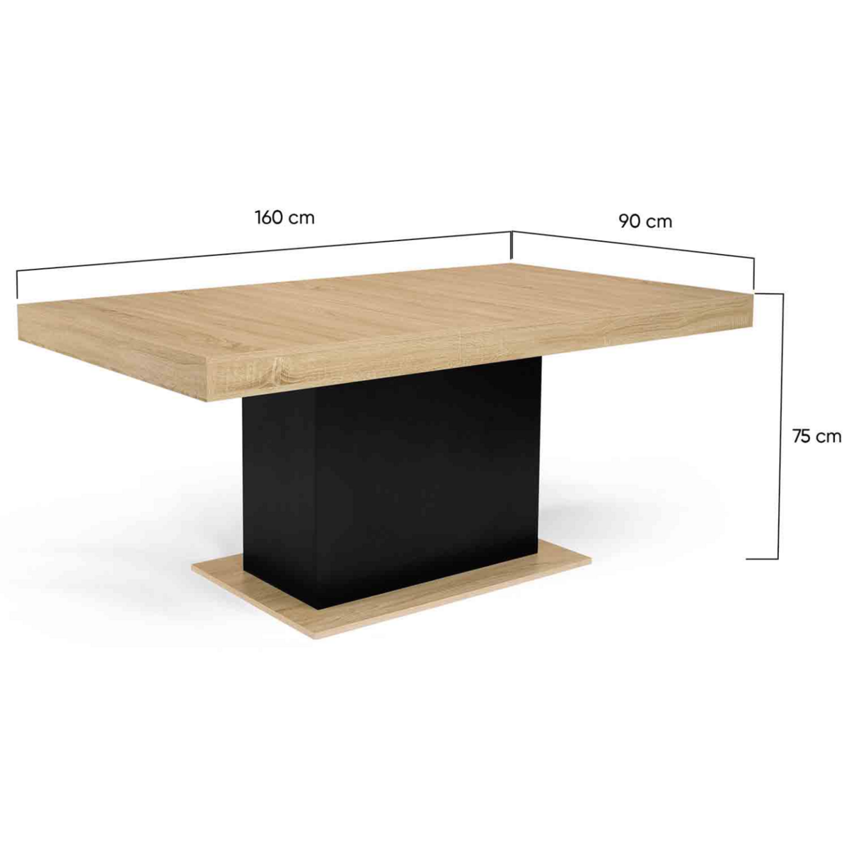 ID MARKET Table à manger rectangle EDEN 8 personnes bois et noir 160 cm