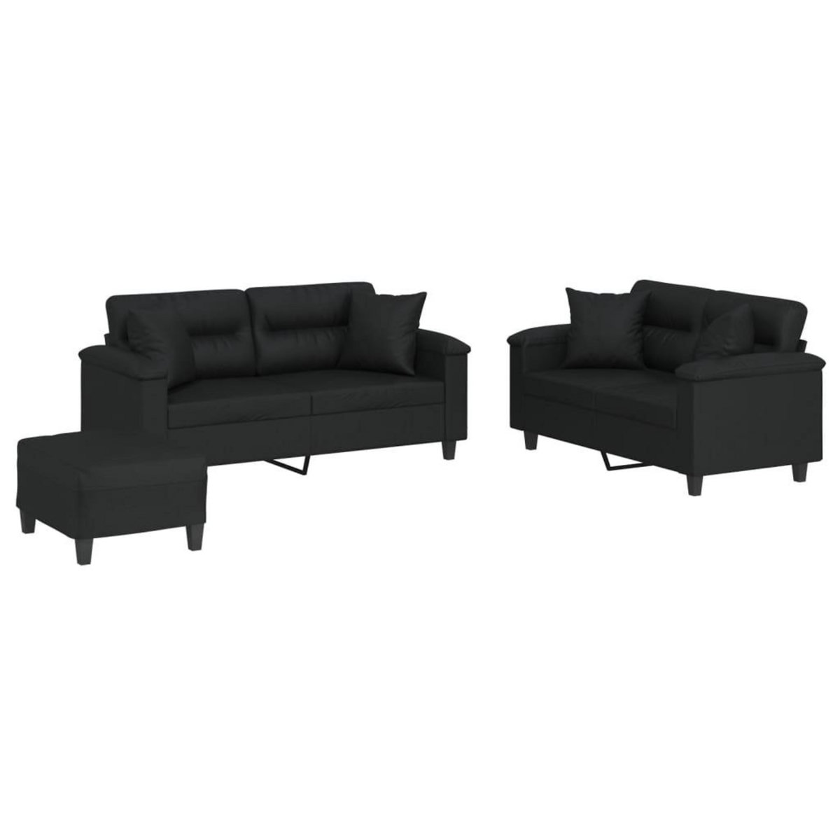 VIDAXL Ensemble de canapes 3 pcs avec coussins noir similicuir