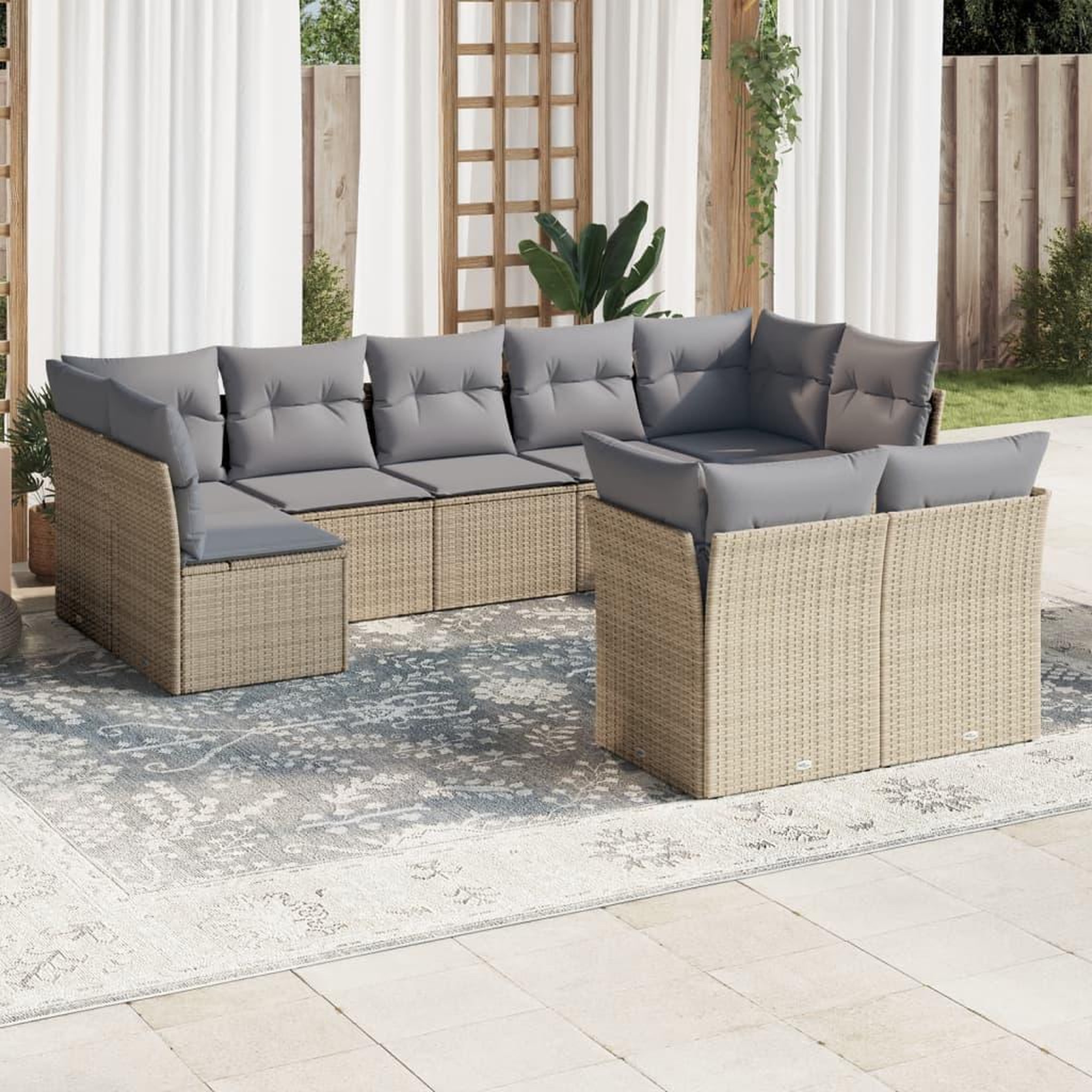 VIDAXL Salon de jardin avec coussins 9 pcs beige resine tressee