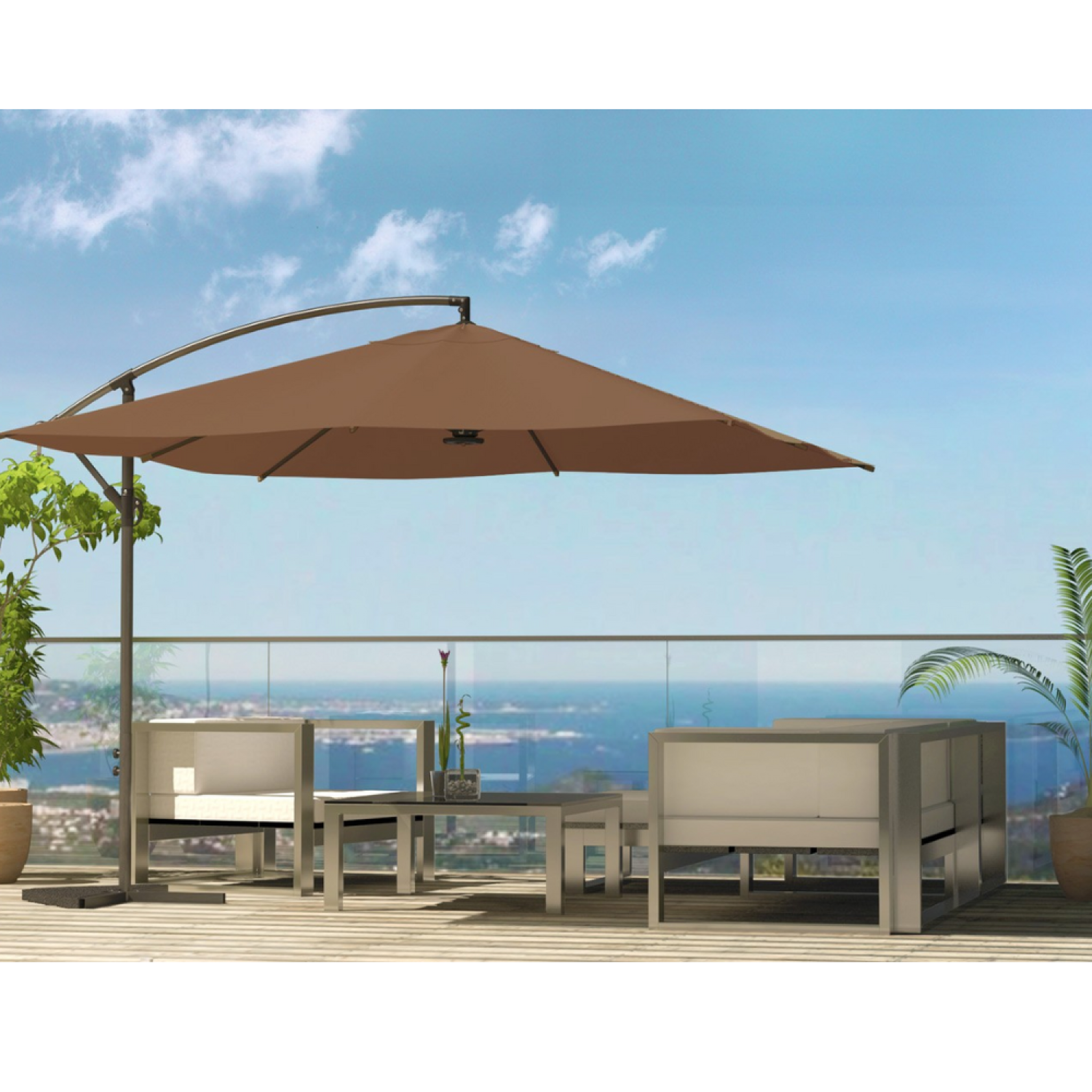Voir la diapositive 3 : CONCEPT USINE Parasol marron déporté carré 3 x 3 m led solenzara