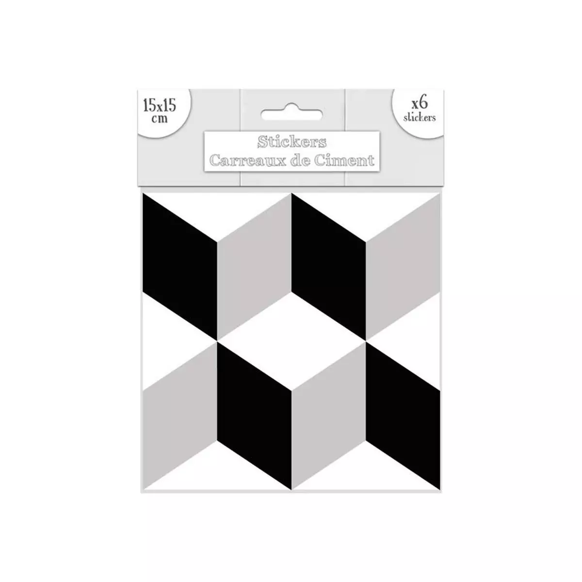 SUD TRADING 6 Stickers carreaux de ciment - 15 x 15 cm - Losanges Noirs et blancs