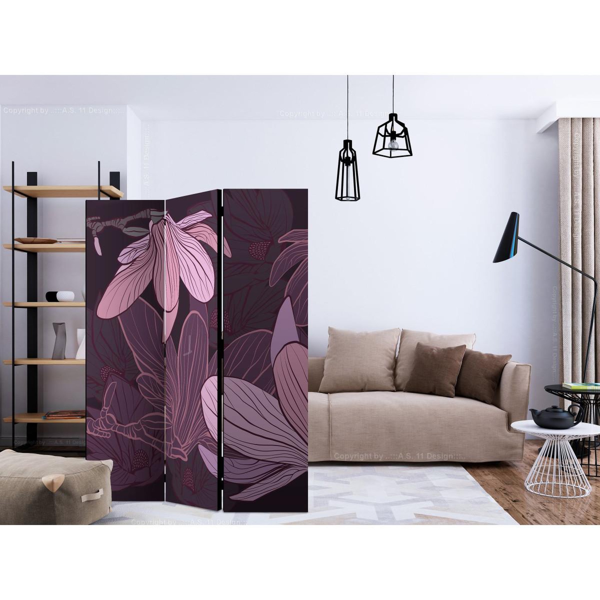Voir la diapositive 2 : Paris Prix Paravent 3 volets  dreamy flowers  135x172cm