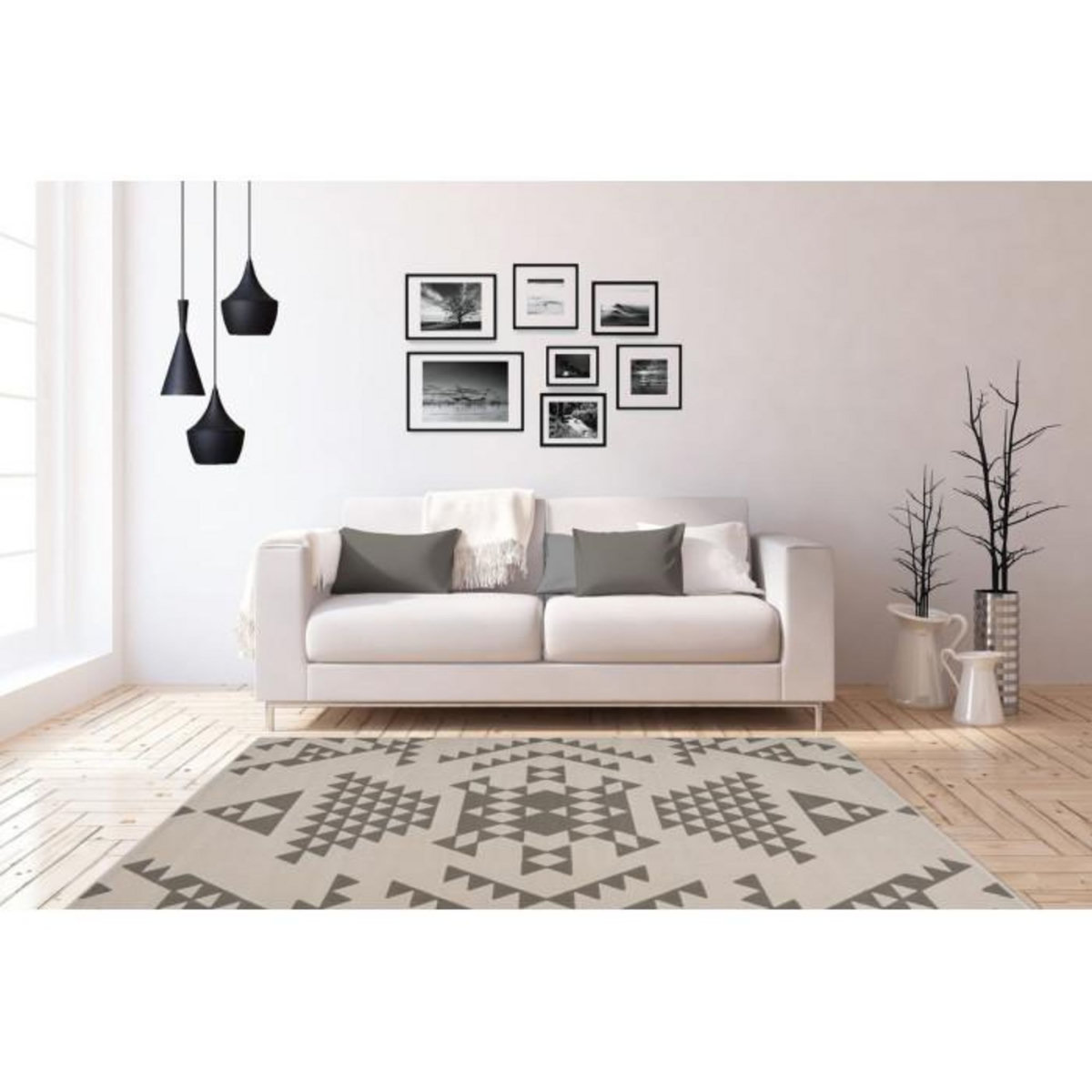 Paris Prix Tapis Ethnique à Poils Courts  Esperanto VI  Taupe