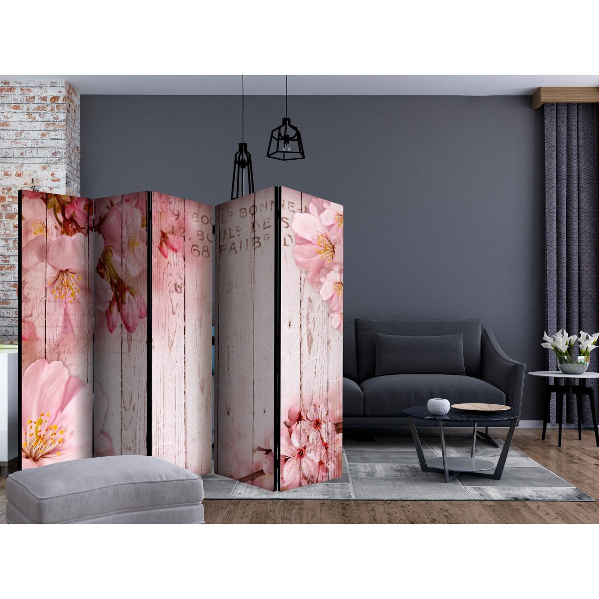 Voir la diapositive 2 : Paris Prix Paravent 5 volets  pink apple blossoms  172x225cm
