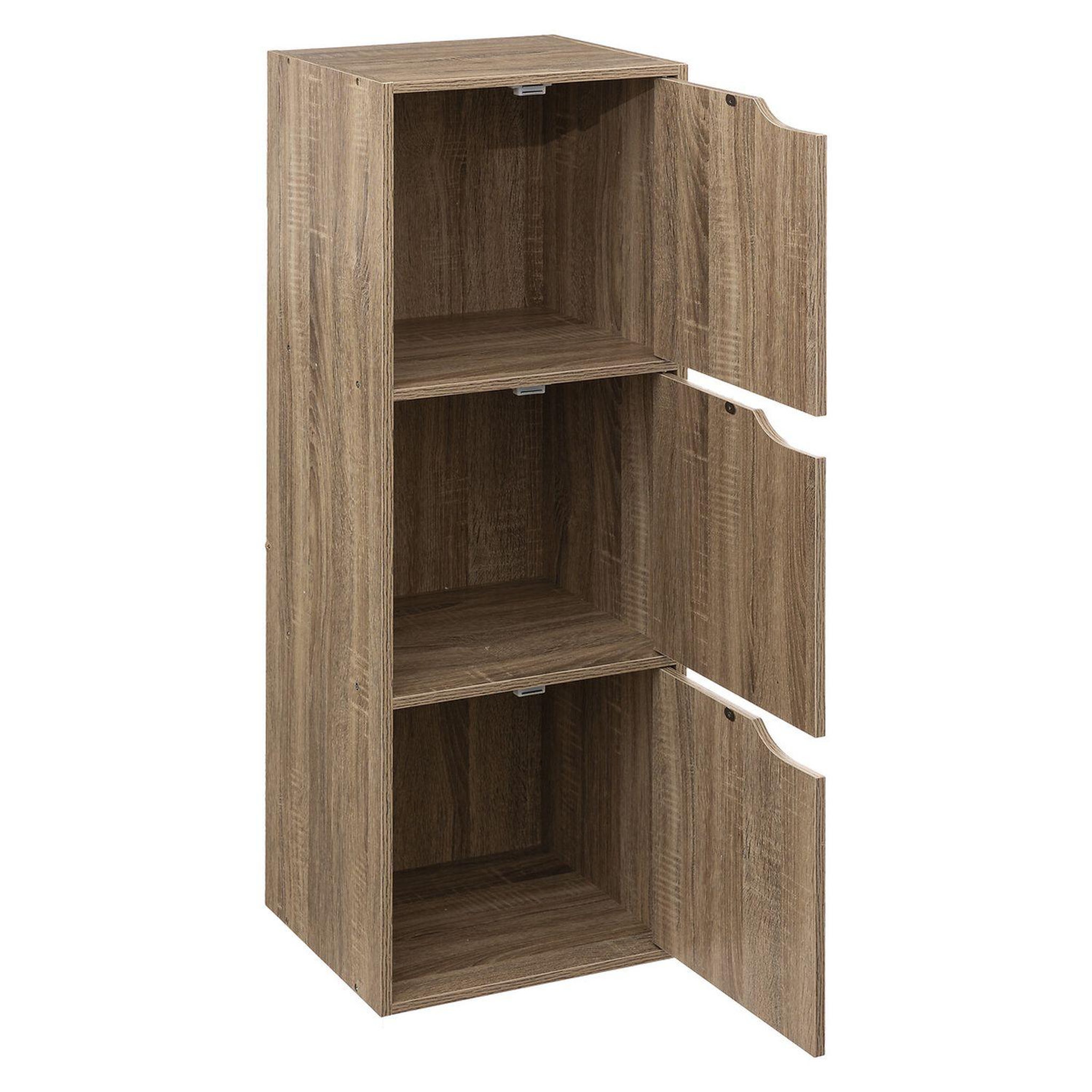 Voir la diapositive 2 : FIVE Etagère 3 cases de rangement avec portes mix n' modul - longueur 34,50 cm x hauteur 100,50 cm - marron