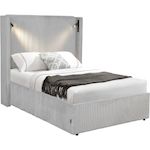 Habitat et Jardin Lit double en velours côtelé avec coffre et lampe intégré  Cortina  - 140 x 190 cm - Gris