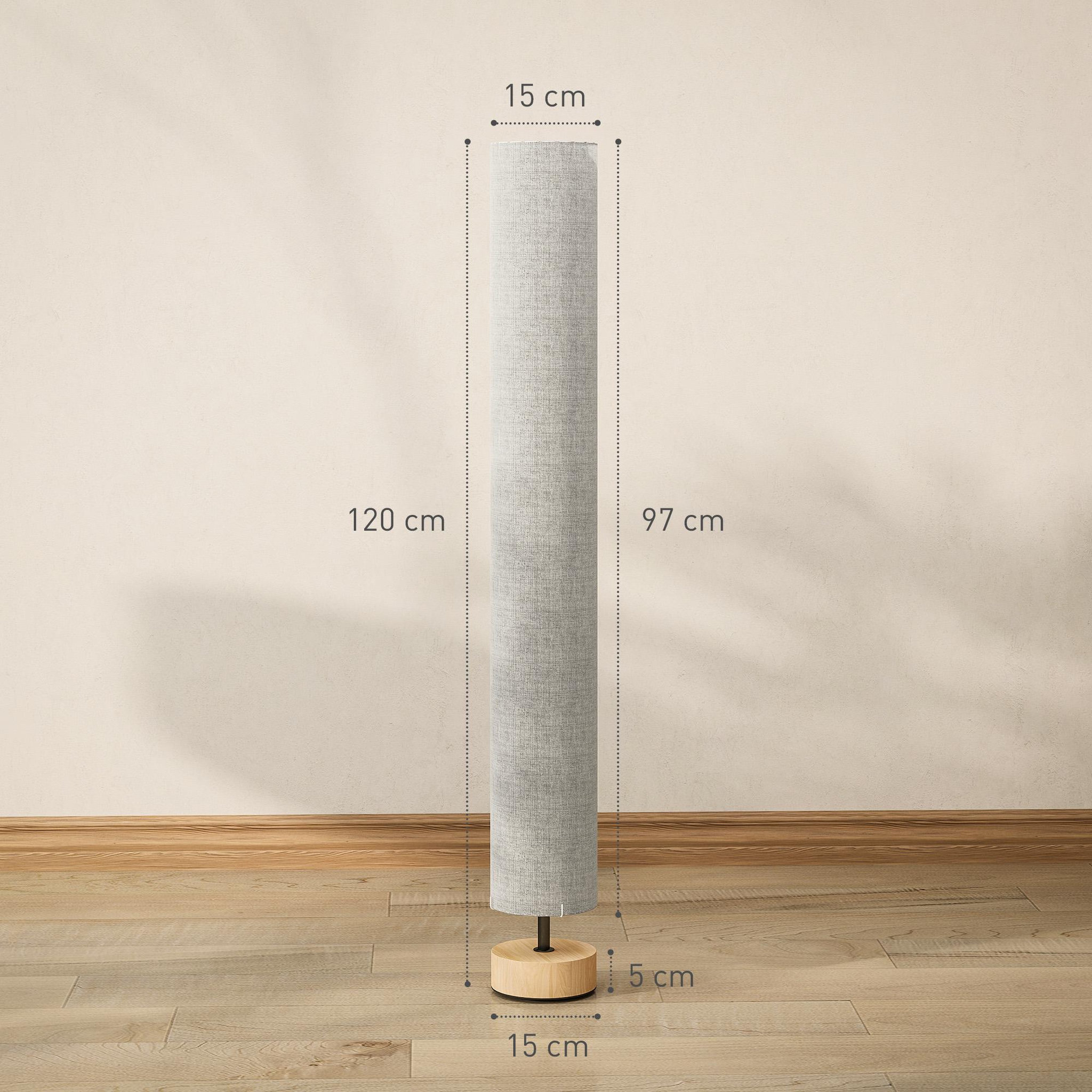 Voir la diapositive 3 : HOMCOM Lampadaire colonne sur pied bois contemporain H.120 cm abat-jour lin gris