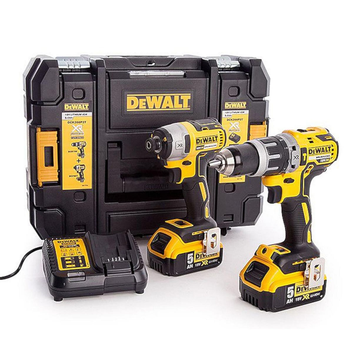 Dewalt Coffret perceuse visseuse à percussion et visseuse à chocs 18v - 5ah - dck266p2t