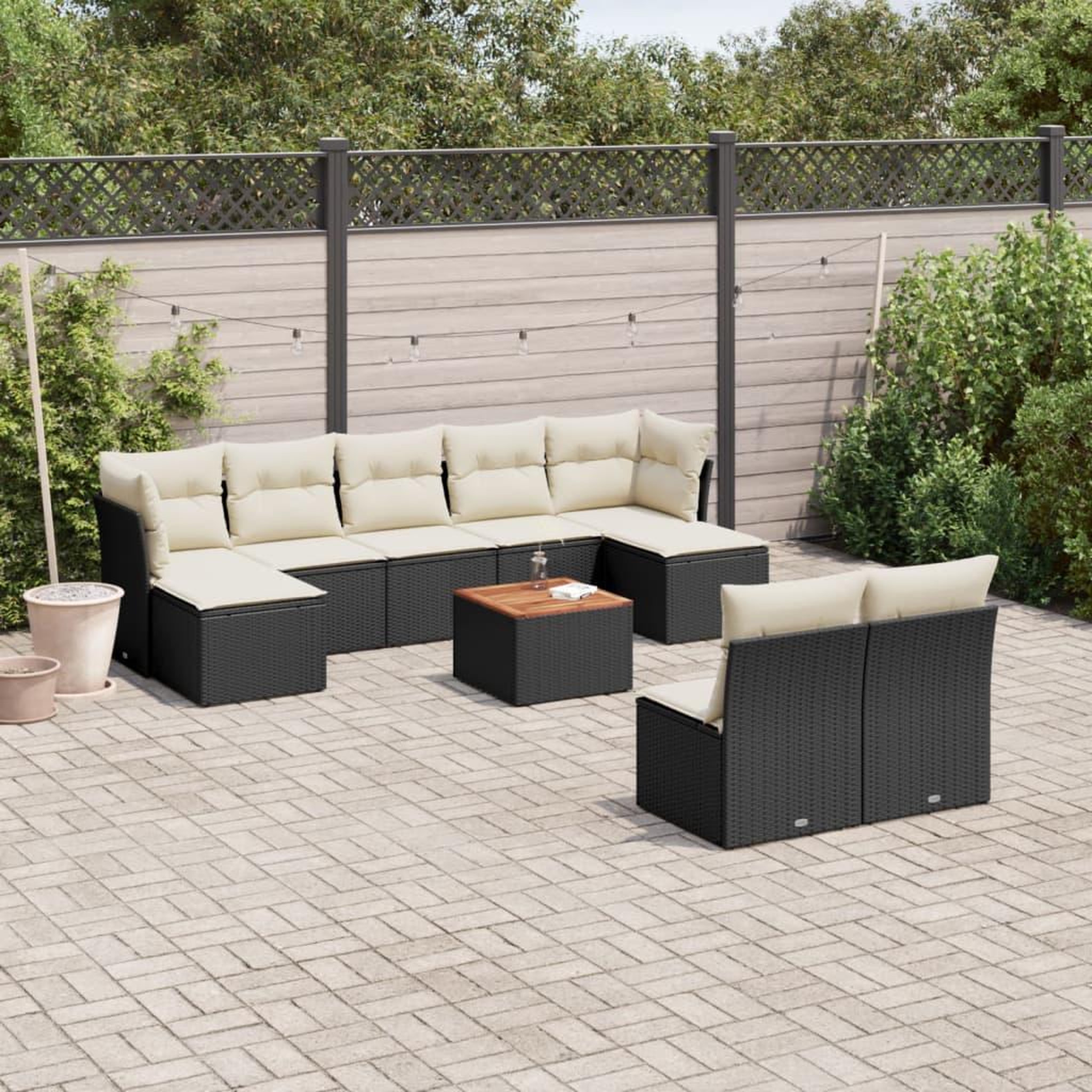 VIDAXL Salon de jardin 10 pcs avec coussins noir resine tressee