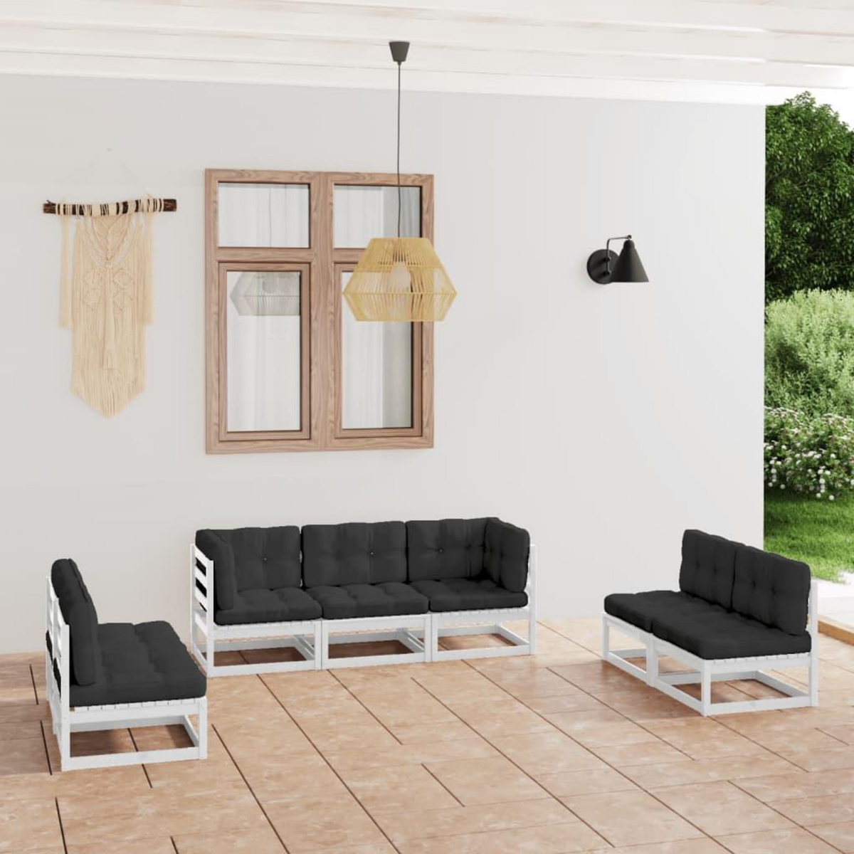 VIDAXL Salon de jardin 7 pcs avec coussins Bois de pin massif