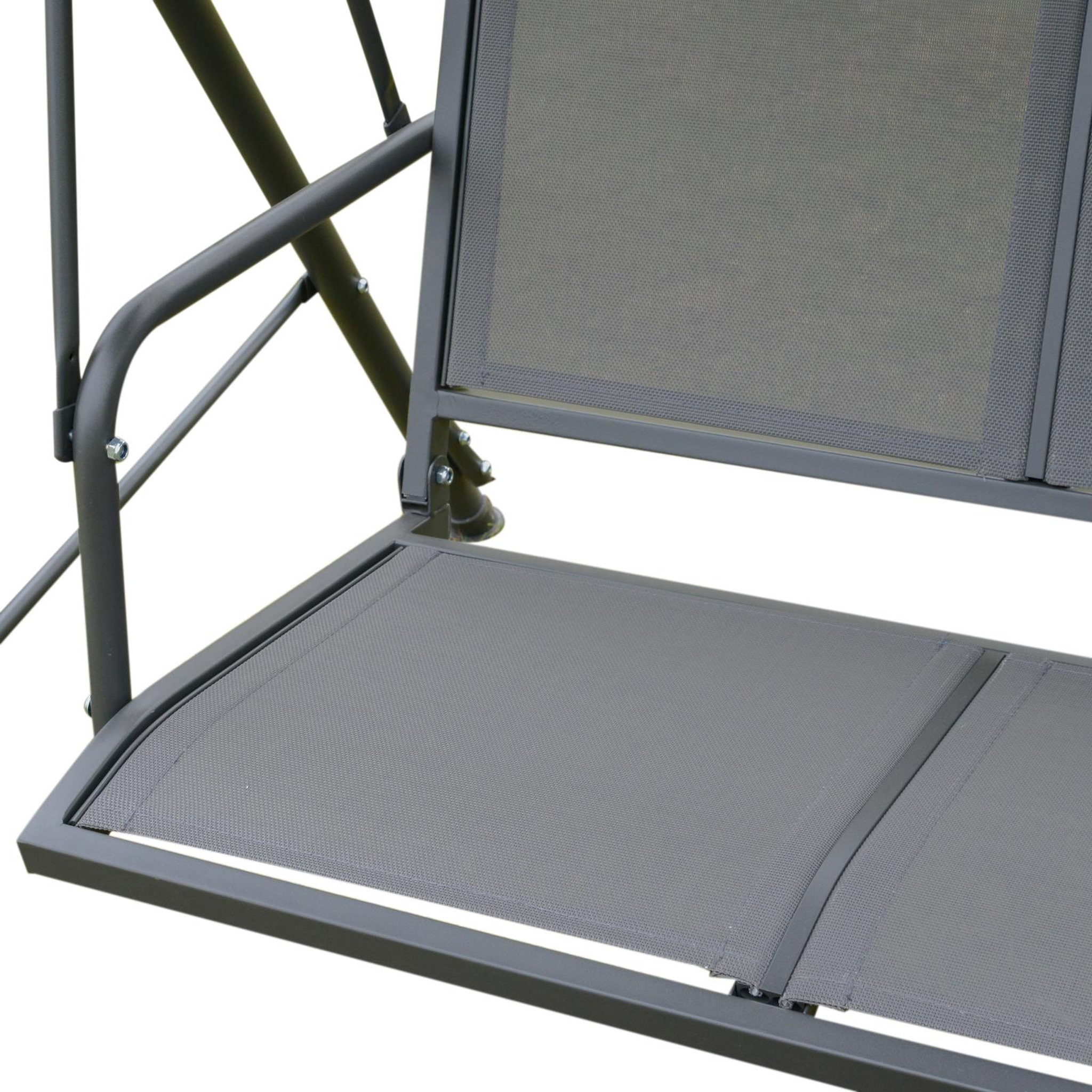 Voir la diapositive 6 : OUTSUNNY Balancelle de jardin 3 places grand confort toit inclinaison réglable assise et dossier ergonomique acier textilène gris