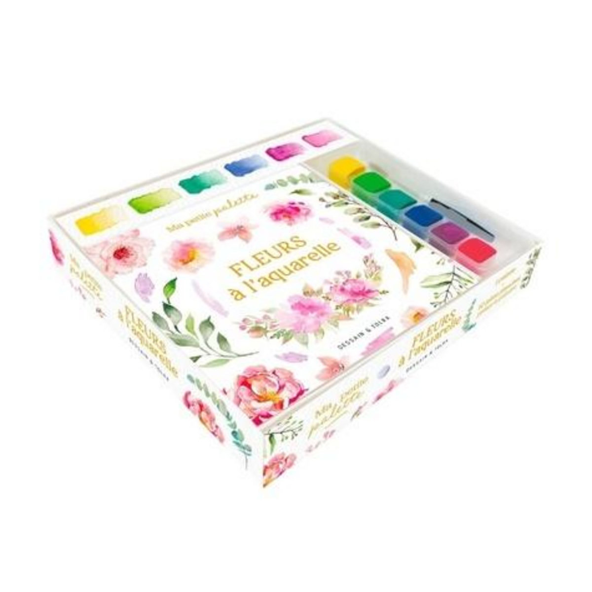 FLEURS A L'AQUARELLE. COFFRET AVEC 1 PALETTE, 10 PLANCHES PRETES-A-PEINDRE ET 1 PINCEAU, Dessain et Tolra