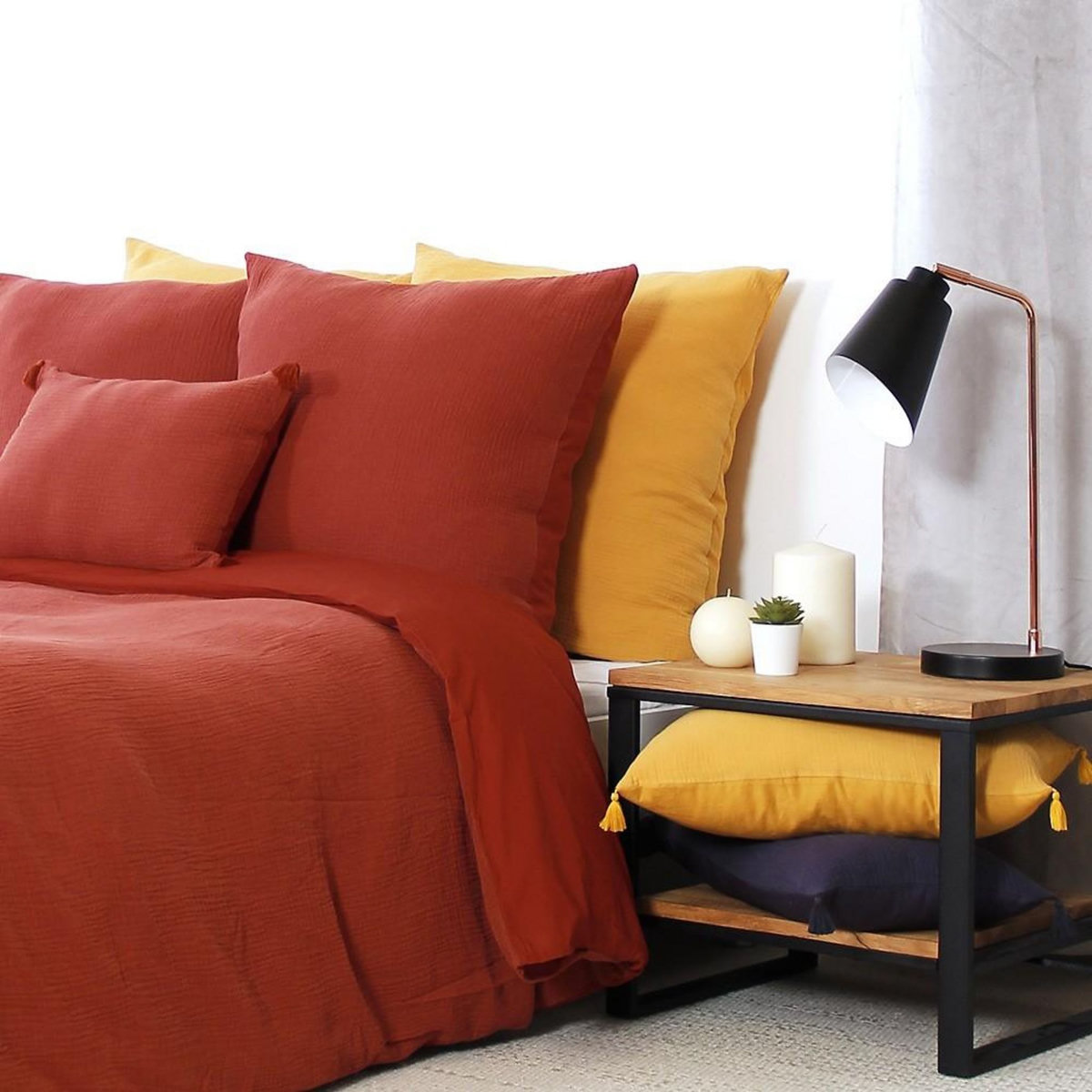 Home collection Parure housse de couette 100% gaze de coton