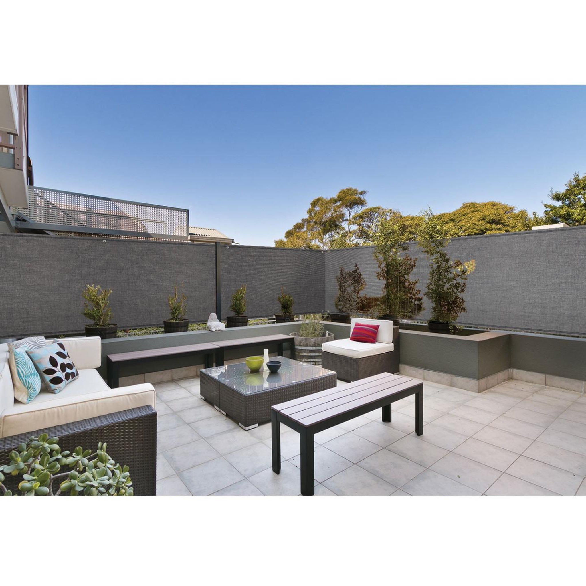 Voir la diapositive 4 : ID MARKET Brise vue haute densité 2 x 10 m gris 300 gr/m² qualité pro