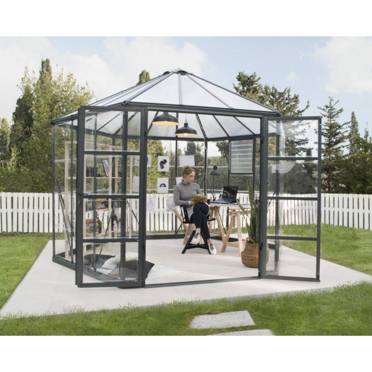 Palram Serre de jardin hexagonale 8.6m² gris - 705239