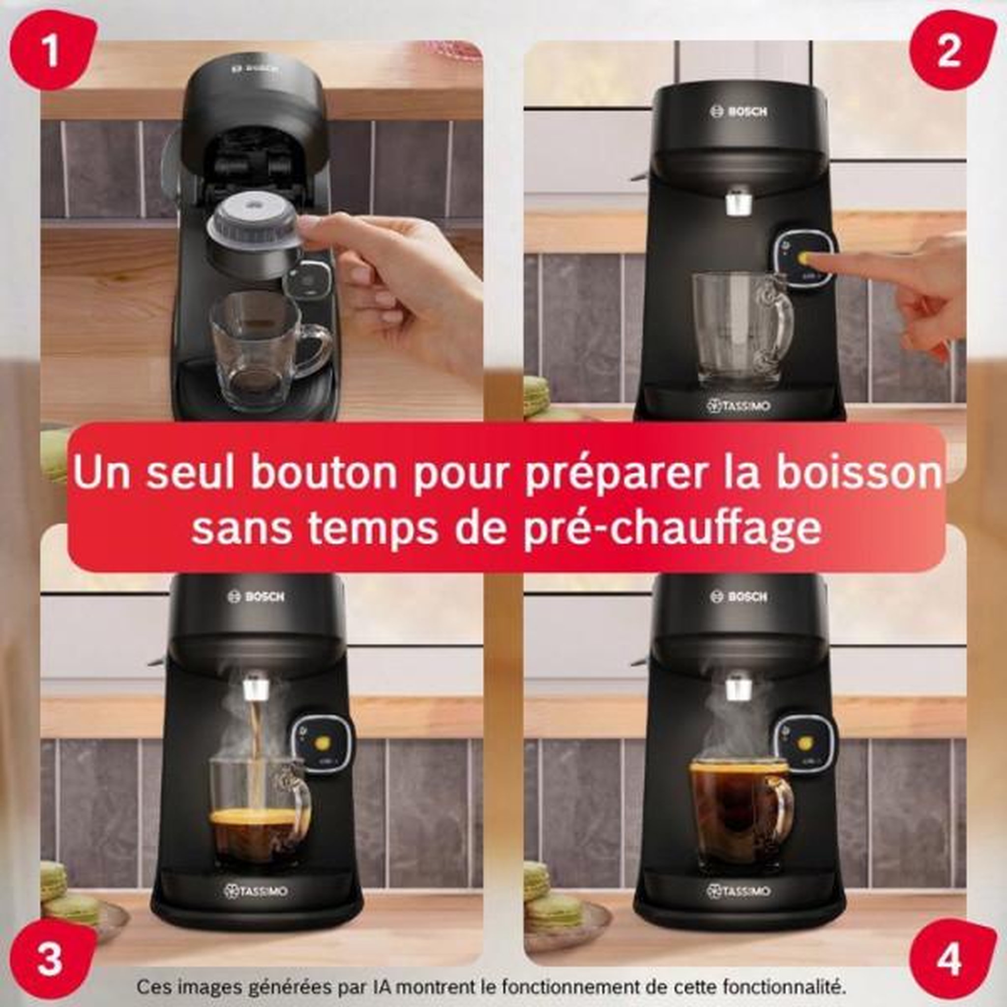 Voir la diapositive 3 : BOSCH Machine a Cafe  a cafe multi-boissons - BOSCH TASSIMO - T17 Harmony TAS172B noir - 0,85l - 1400W - fonction IntensityBoost