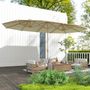 Voir la diapositive 2 : OUTSUNNY Parasol de jardin style exotique XXL dim. 455 x 265 cm ouverture fermeture manivelle acier effet bois tissu beige clair