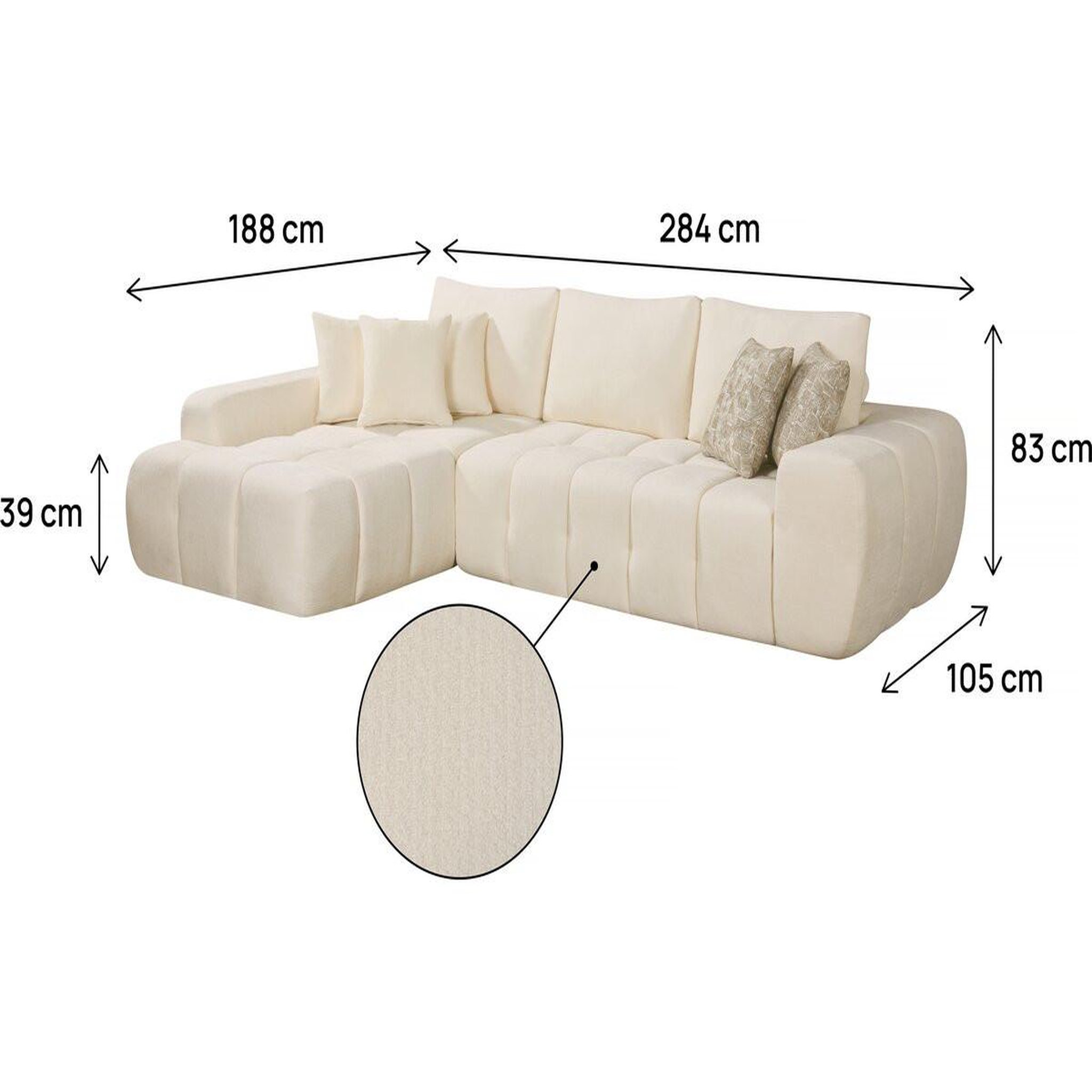 Voir la diapositive 3 : Habitat et Jardin Canapé d'angle gauche en tissu style bubble  Sidonie  - 4 places - Beige