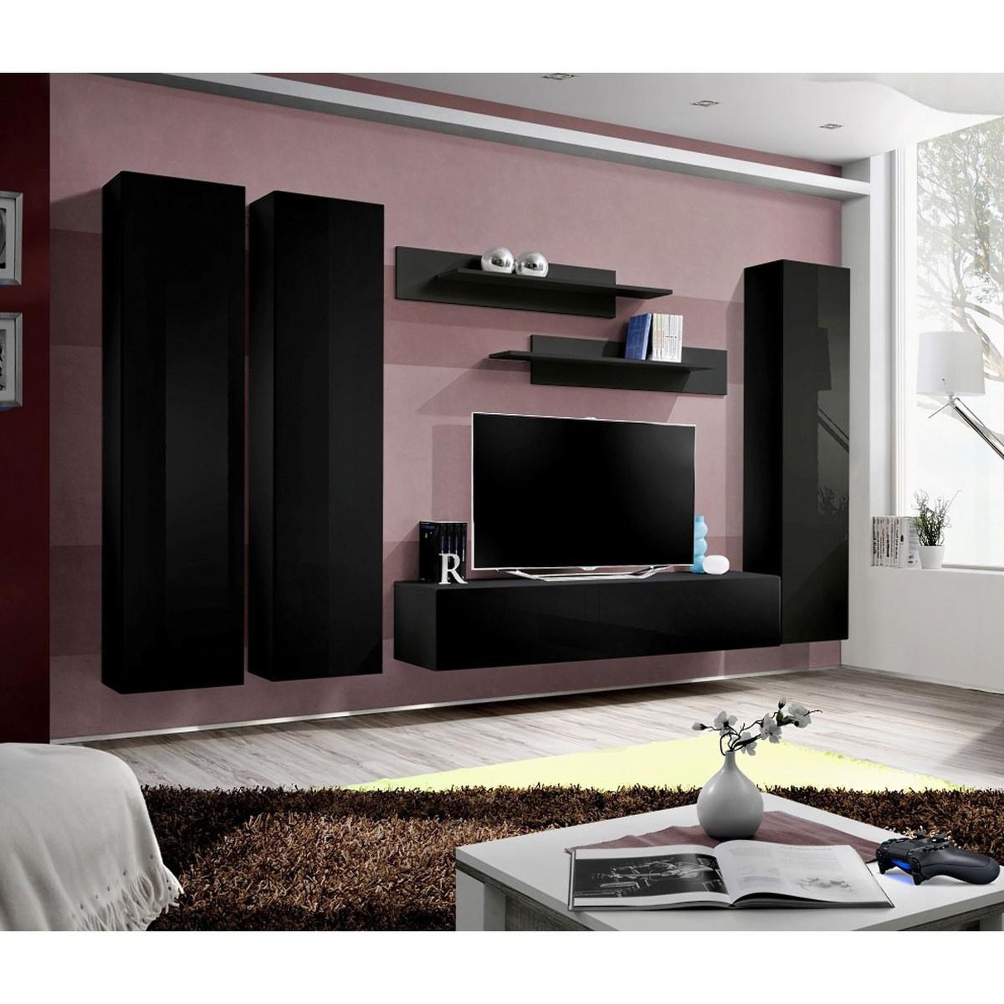 Voir la diapositive 4 : Paris Prix Ensemble meuble tv mural  fly c1  310cm noir