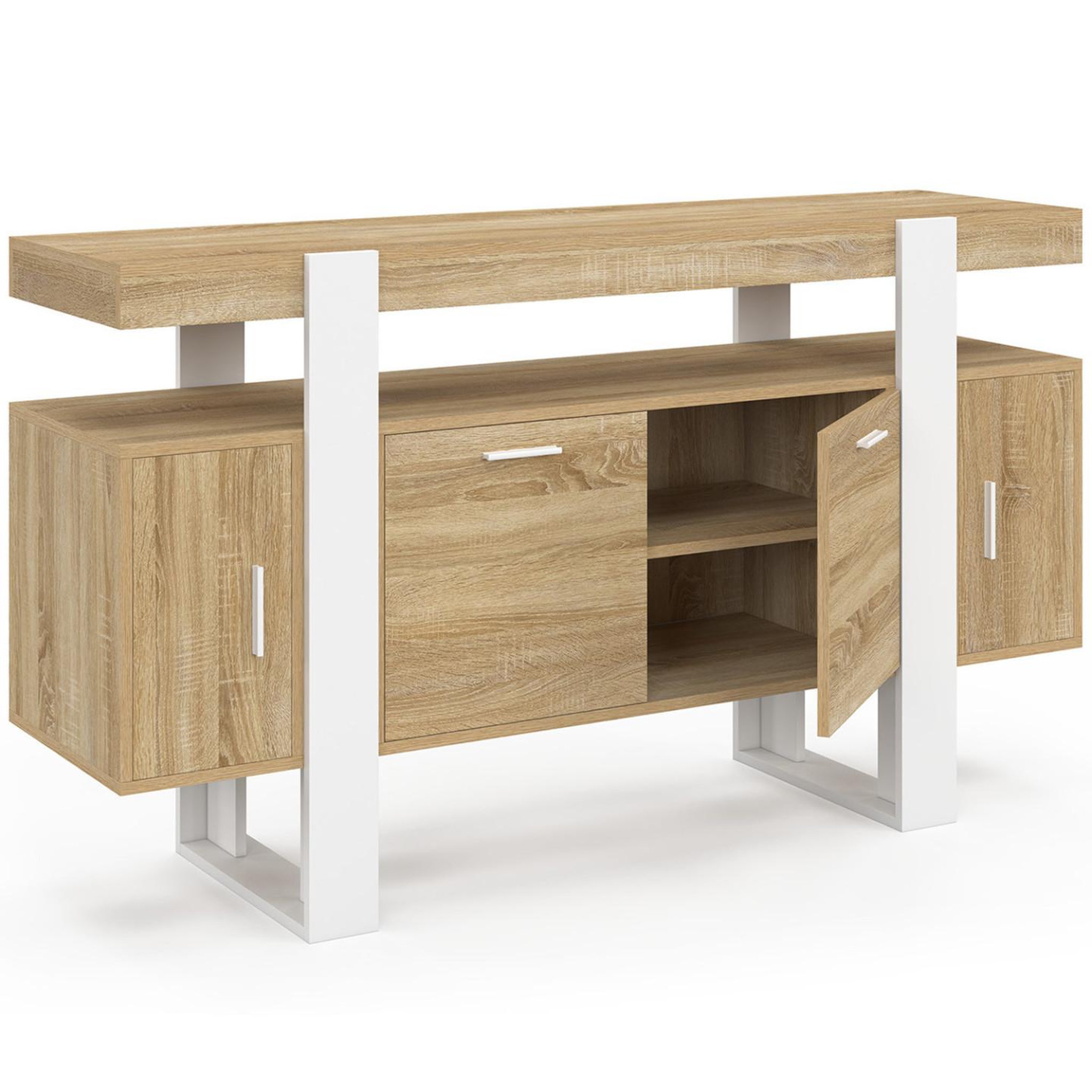 Voir la diapositive 4 : ID MARKET Buffet 140 cm phoenix 4 portes bois et blanc
